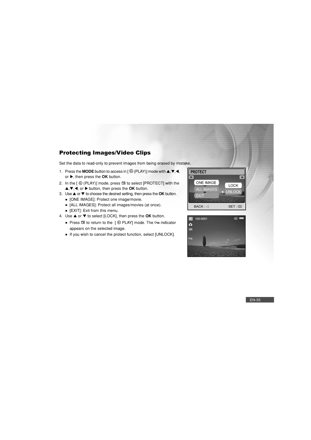 Pioneer DC500 manual Protecting Images/Video Clips 