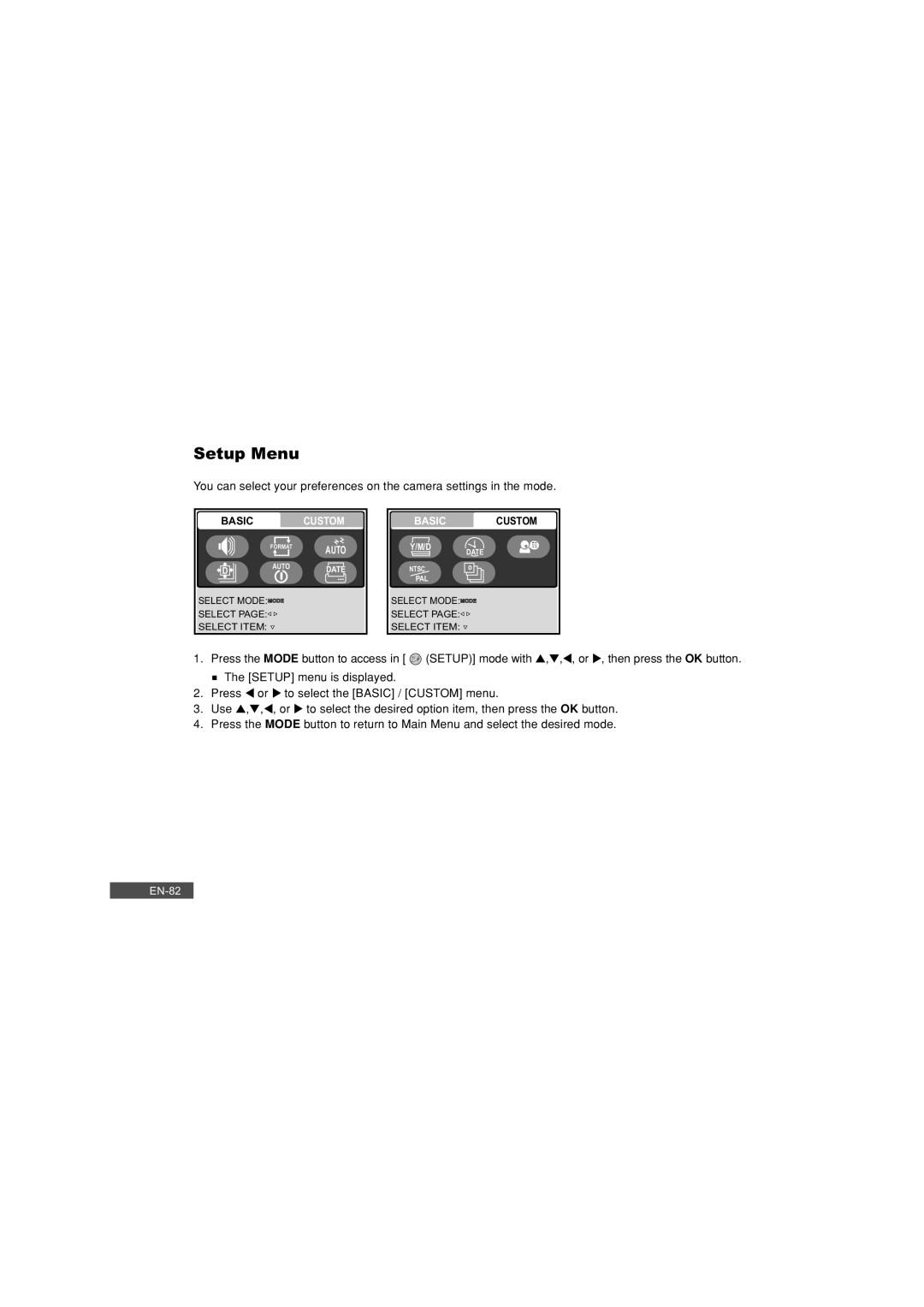 Pioneer DC500 manual Setup Menu, Basic Custom 