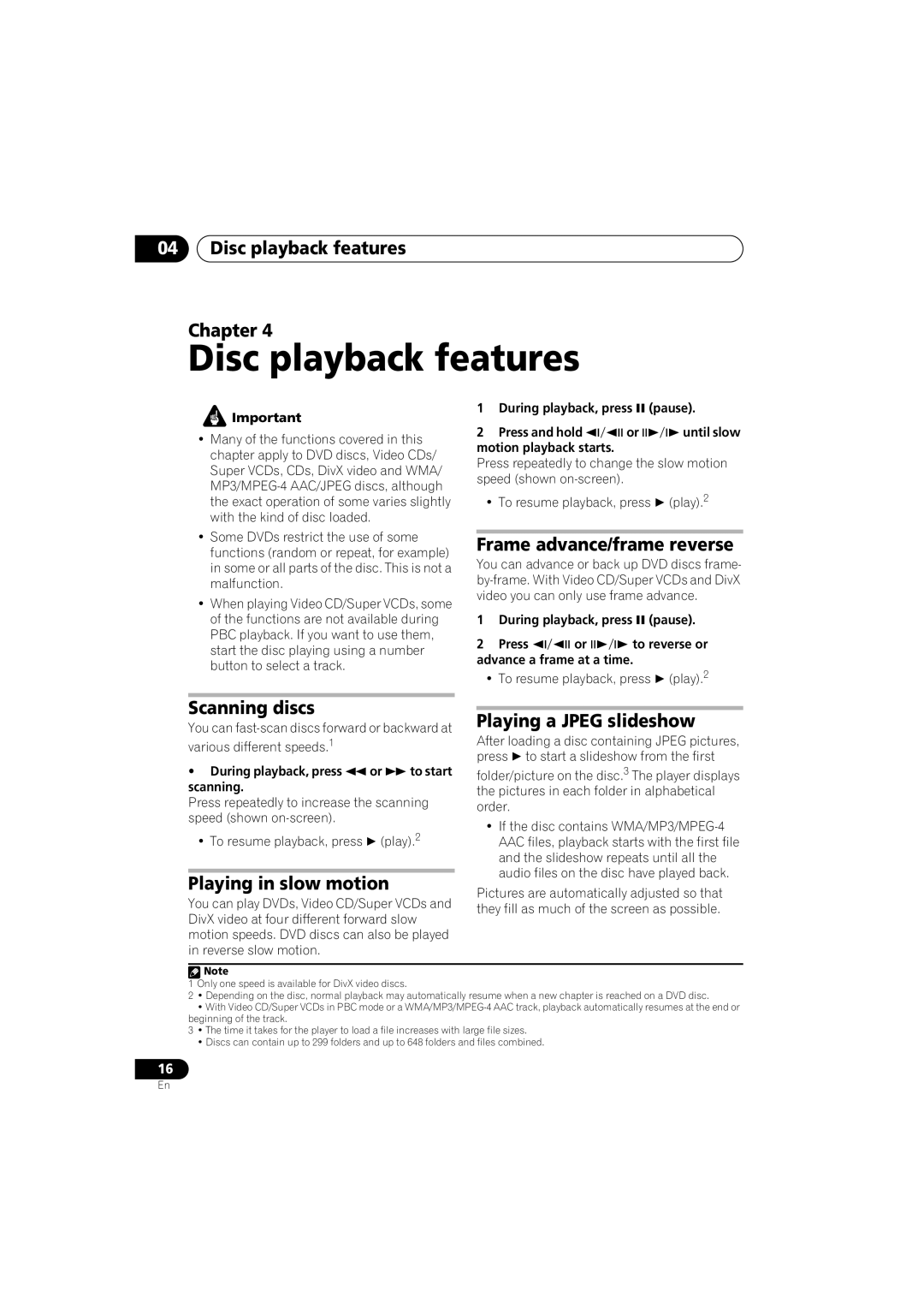 Pioneer DCS-353 operating instructions Disc playback features 