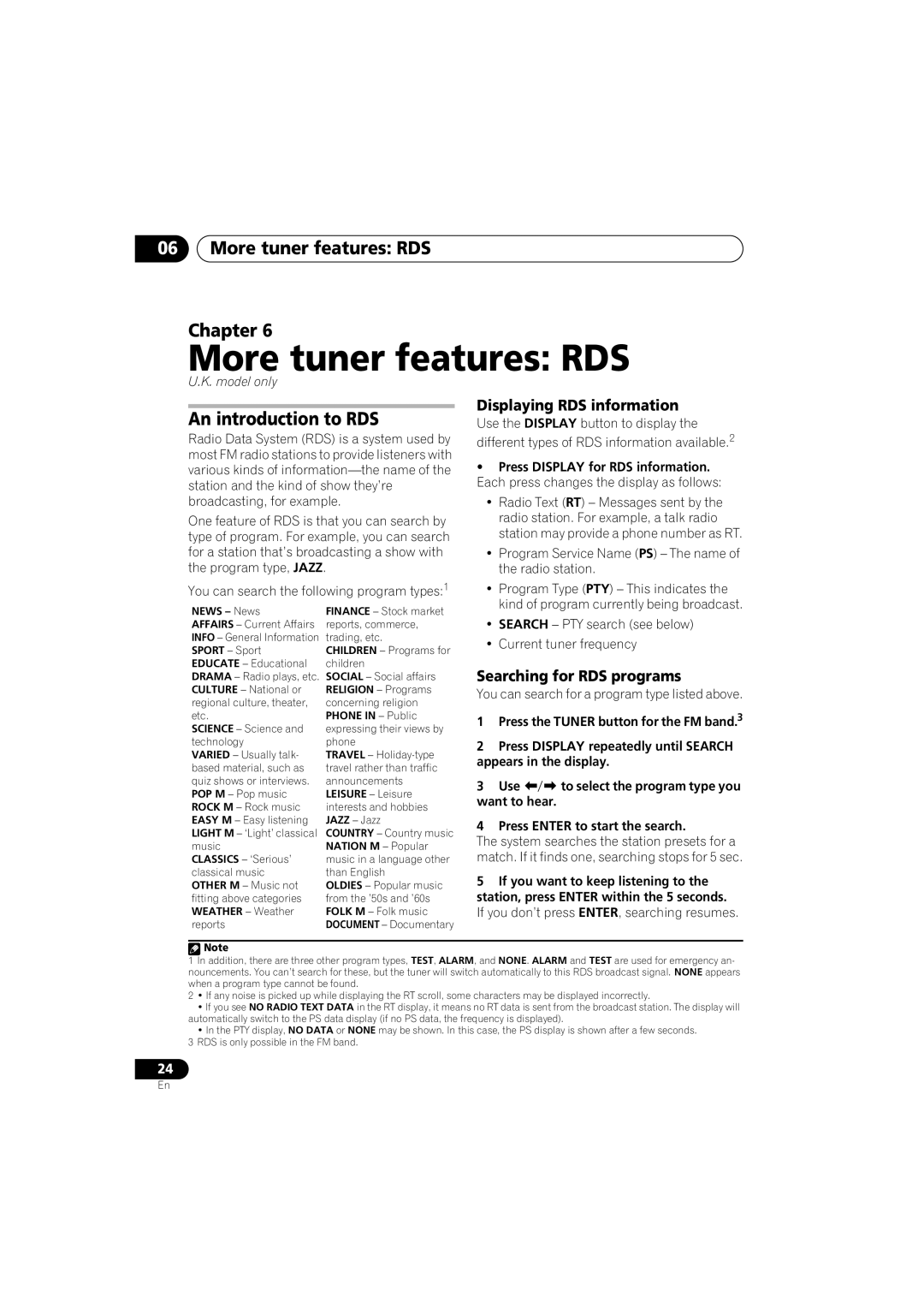 Pioneer DCS-353 More tuner features RDS Chapter, An introduction to RDS, Displaying RDS information 