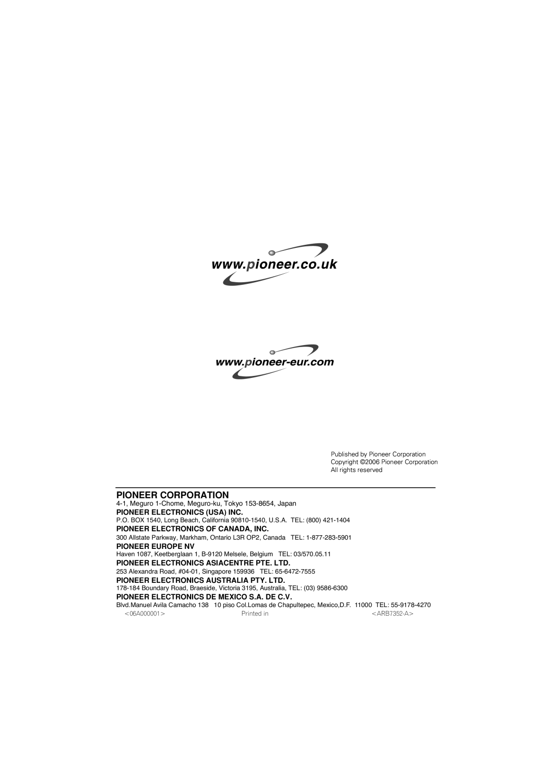 Pioneer DCS-353 operating instructions Pioneer Corporation 