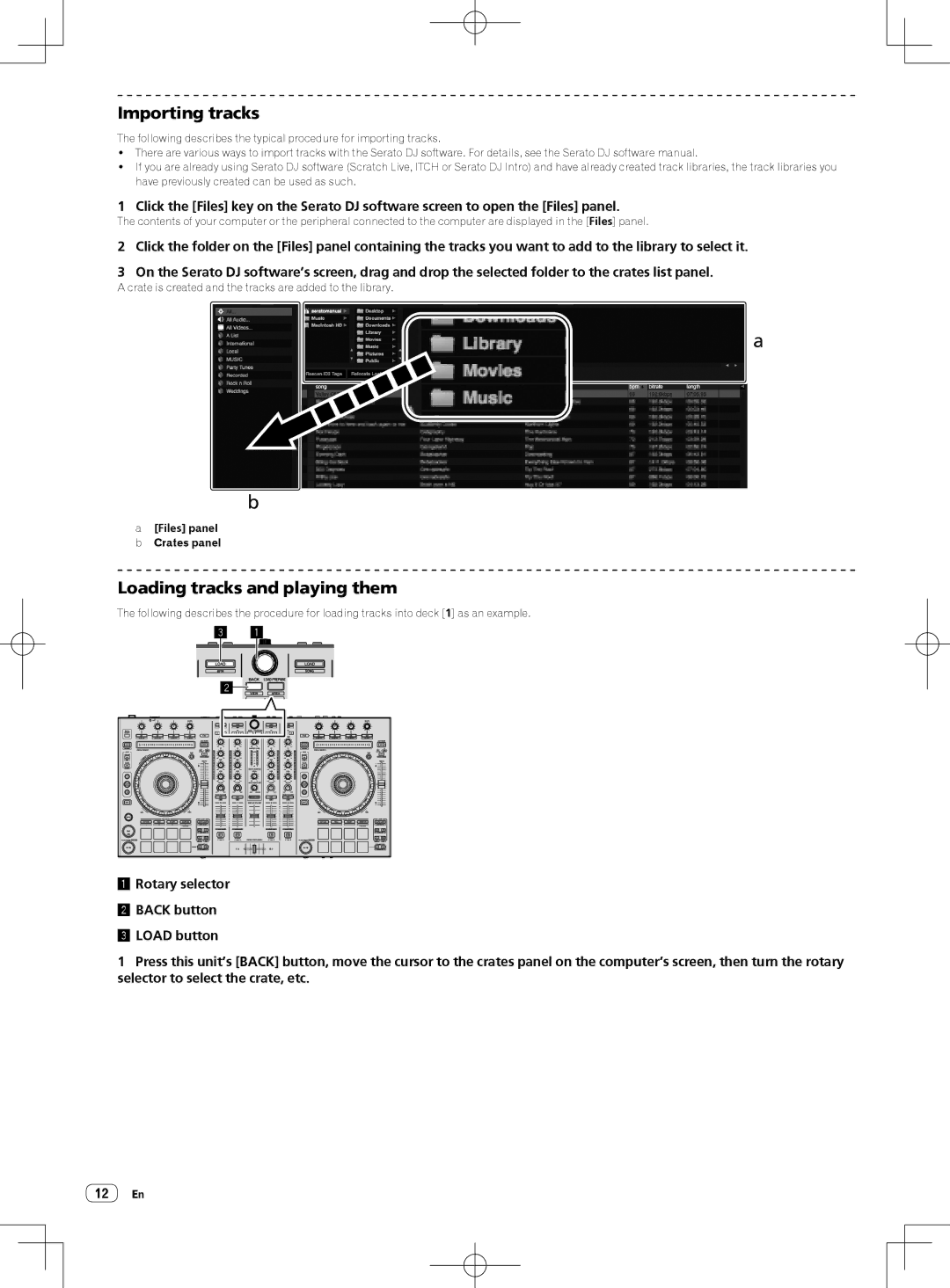 Pioneer DDJ-SX quick start Importing tracks, Loading tracks and playing them 