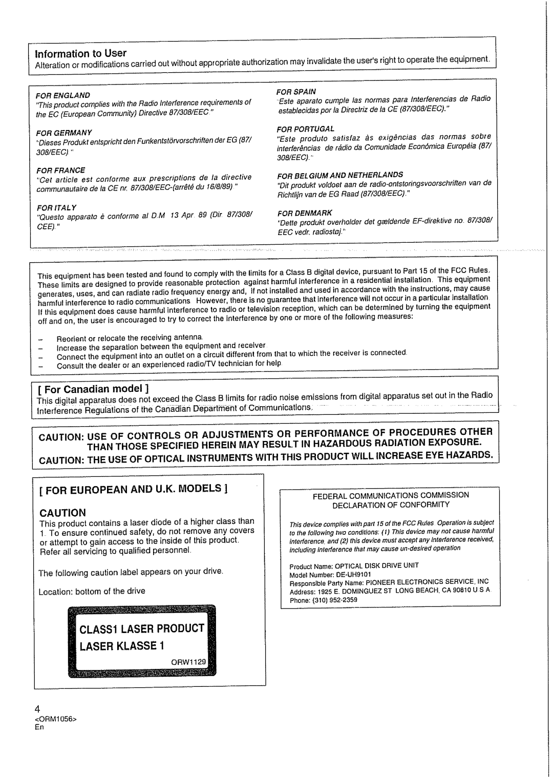 Pioneer DE-UH9101 manual 