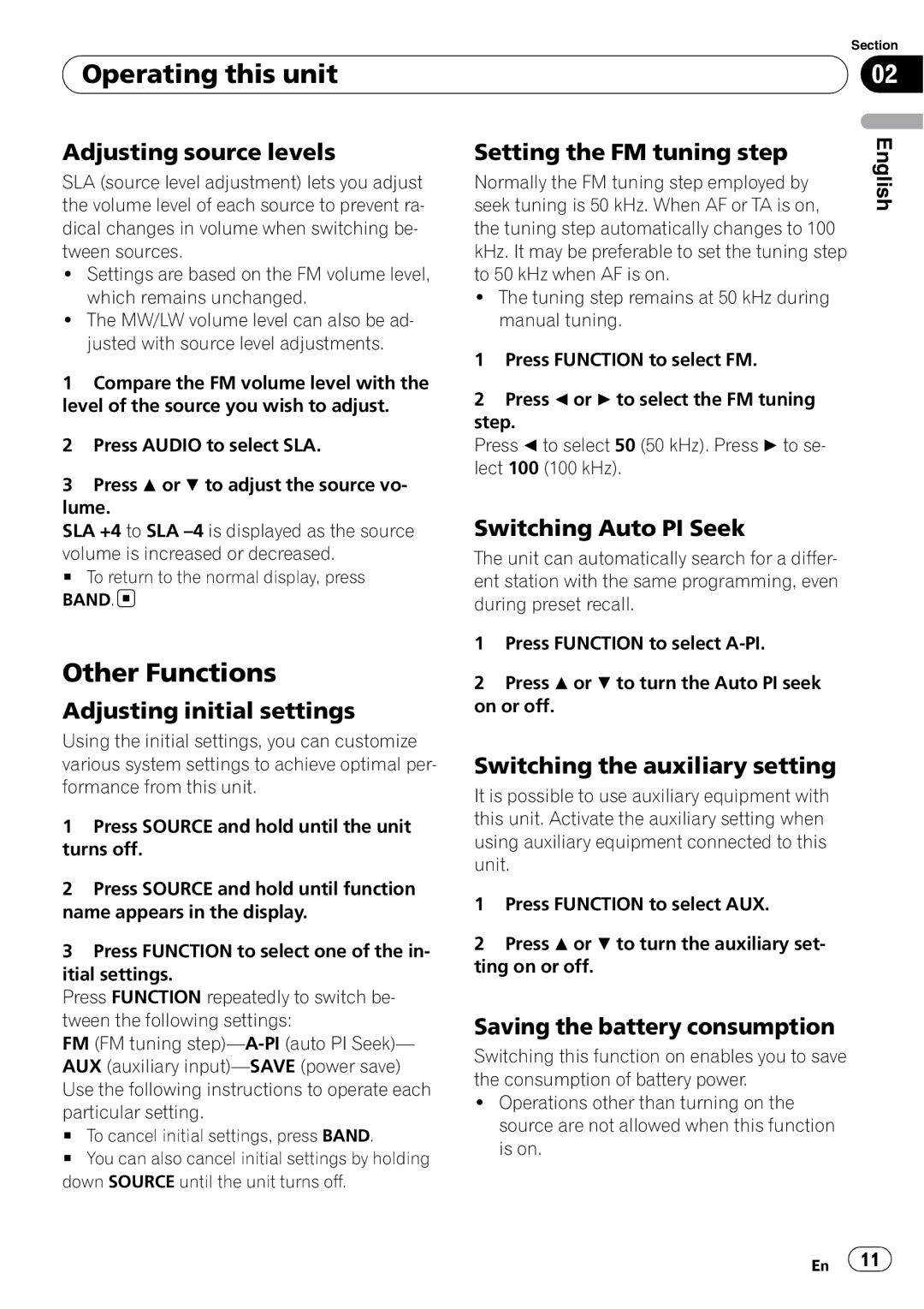 Pioneer DEH-1000E, DEH-1020E operation manual Other Functions 