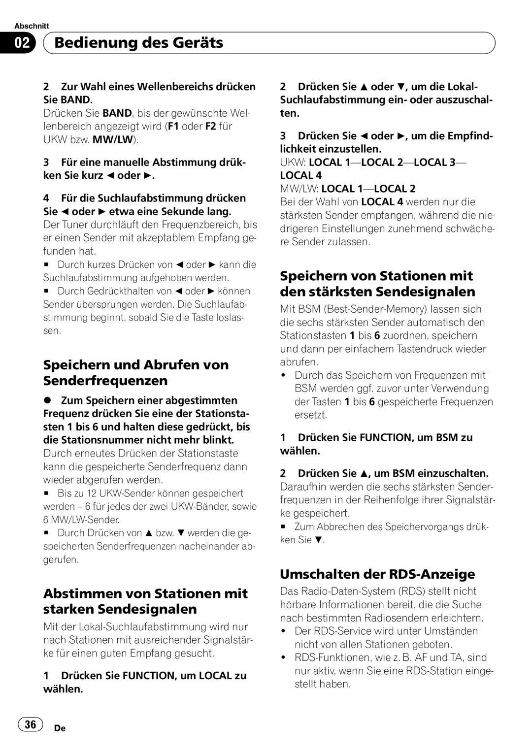 Pioneer DEH-1020E Speichern und Abrufen von Senderfrequenzen, Speichern von Stationen mit den stärksten Sendesignalen 