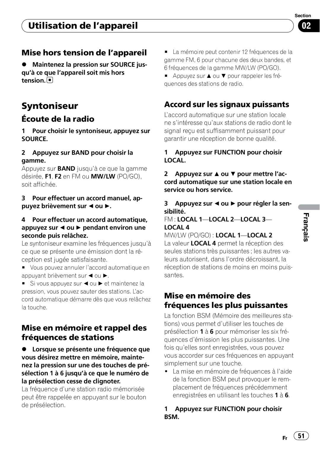 Pioneer DEH-1000E, DEH-1020E operation manual Syntoniseur 