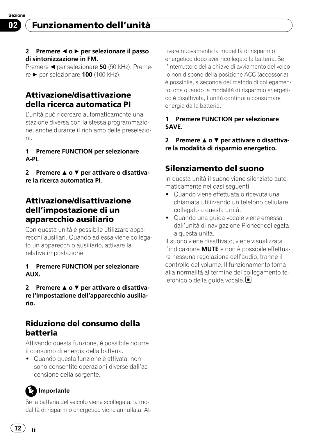 Pioneer DEH-1020E, DEH-1000E Attivazione/disattivazione della ricerca automatica PI, Silenziamento del suono 