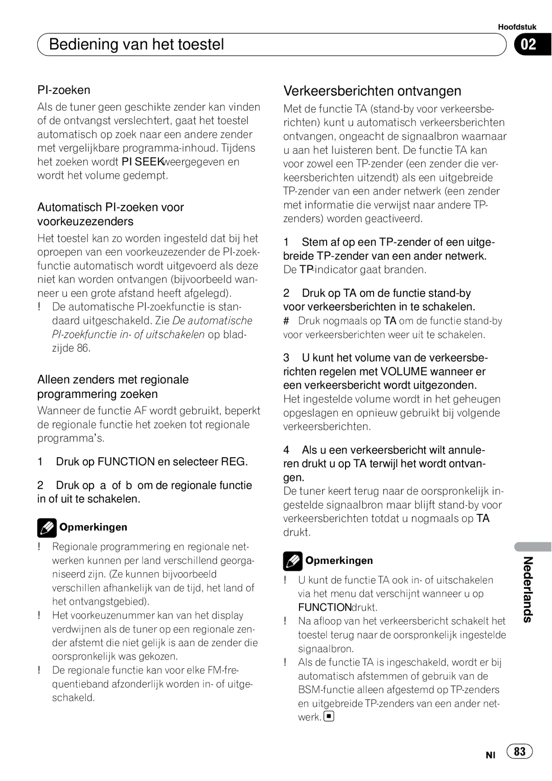 Pioneer DEH-1000E, DEH-1020E operation manual Verkeersberichten ontvangen, Automatisch PI-zoeken voor voorkeuzezenders 