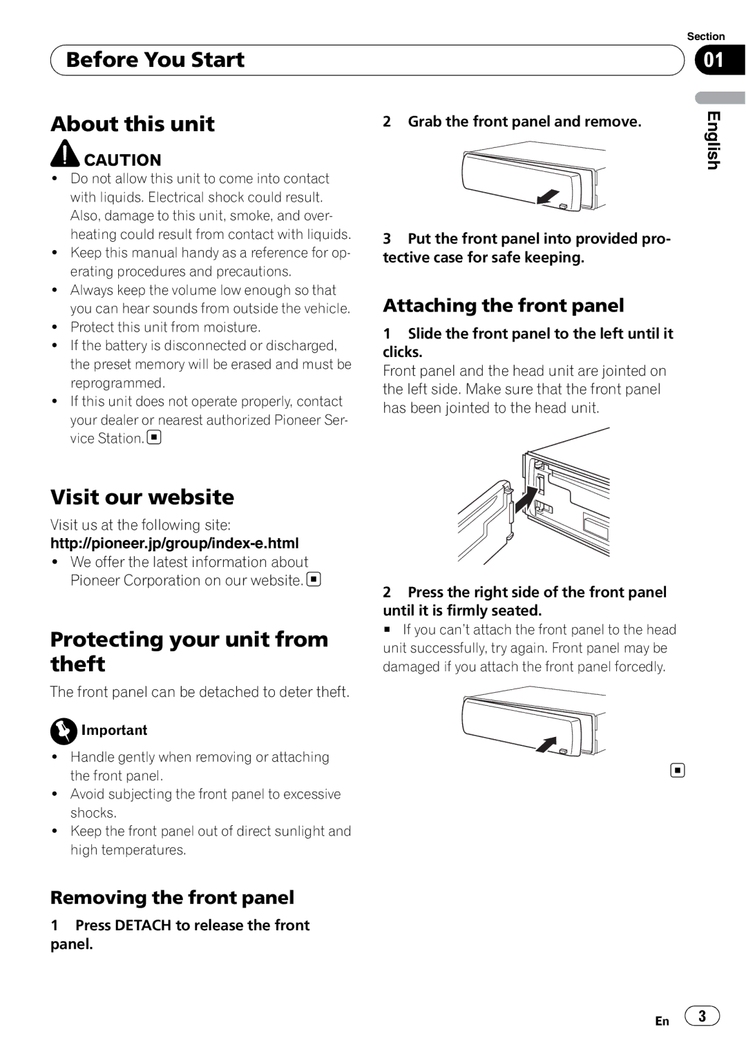 Pioneer DEH-1050E operation manual Before You Start About this unit, Visit our website, Protecting your unit from theft 