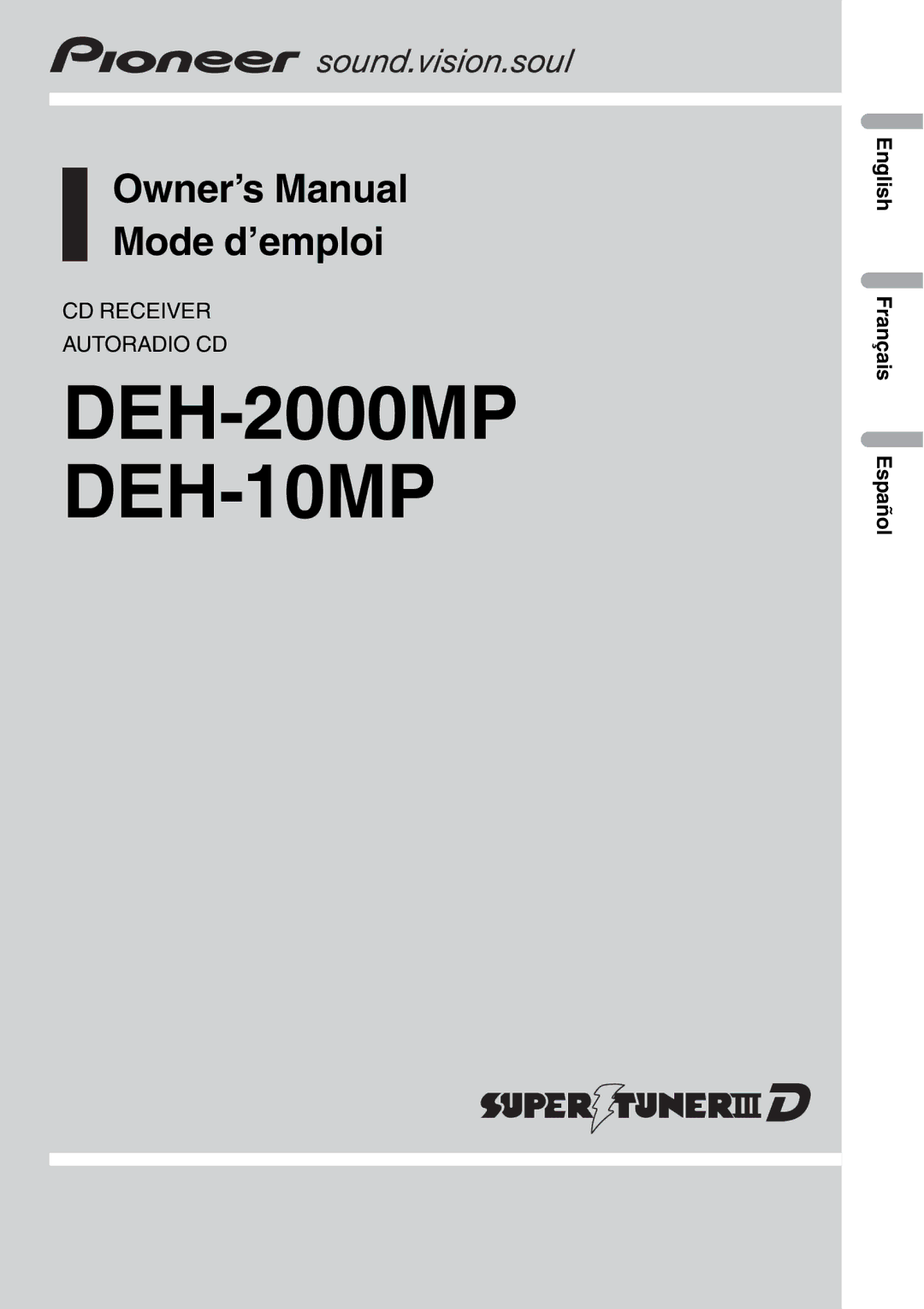 Pioneer owner manual DEH-2000MP DEH-10MP 