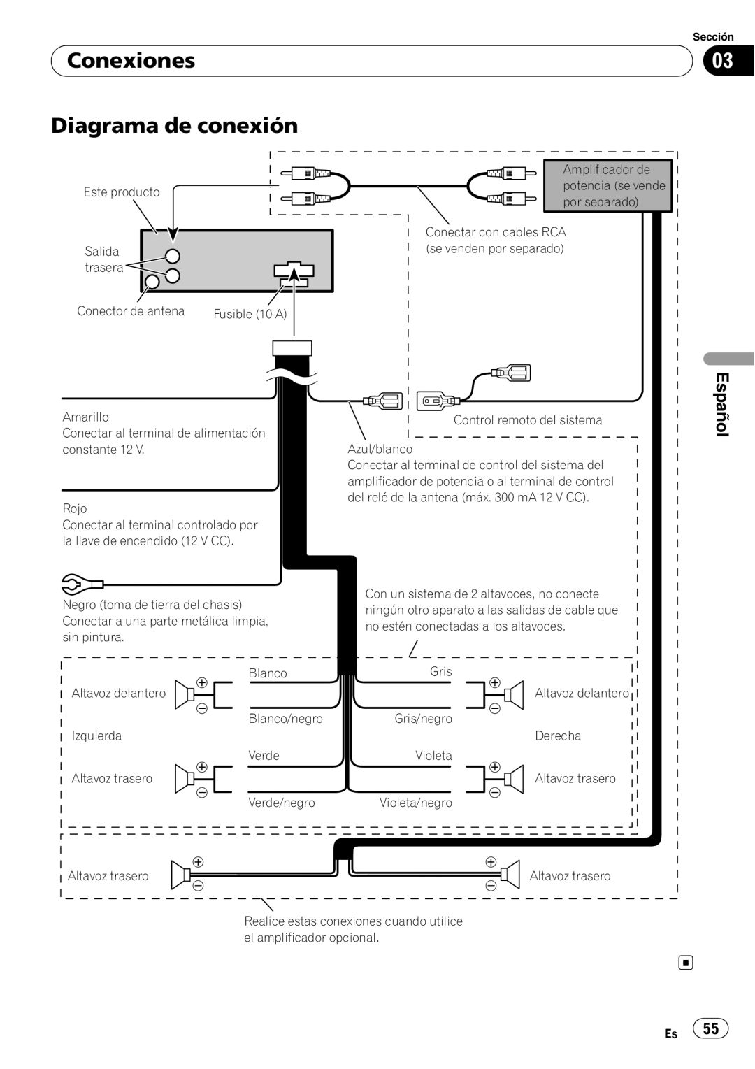 Pioneer DEH-10MP owner manual Conexiones Diagrama de conexión 