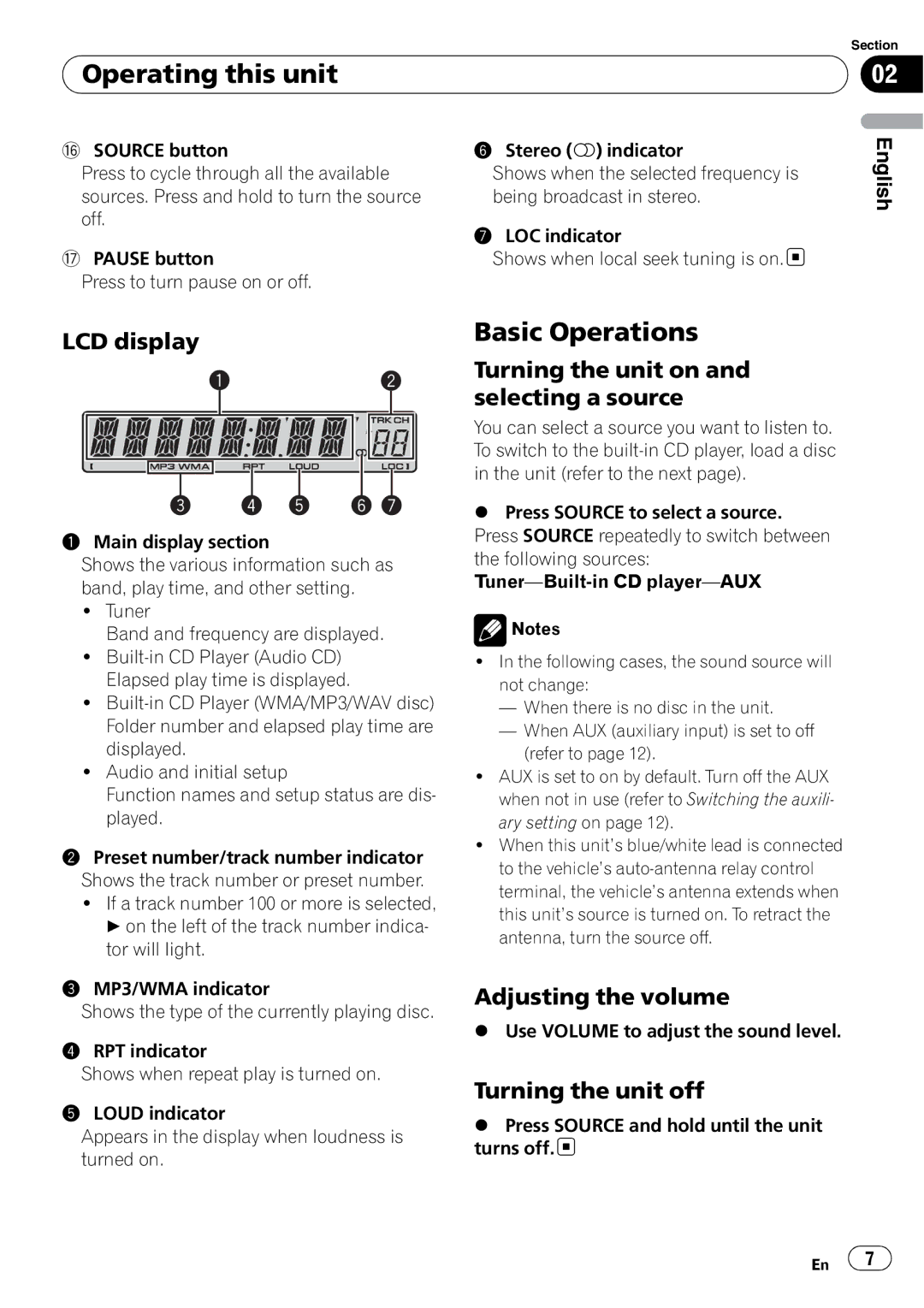 Pioneer DEH-10MP owner manual Operating this unit, Basic Operations 