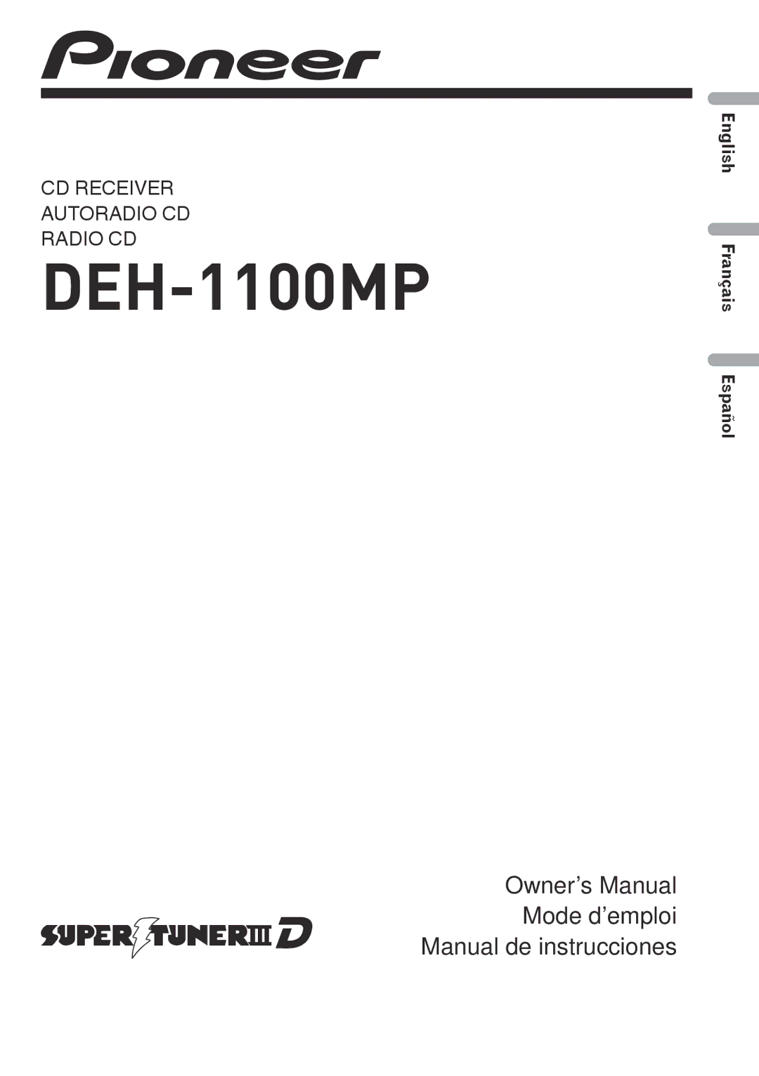 Pioneer DEH-1100MP owner manual 