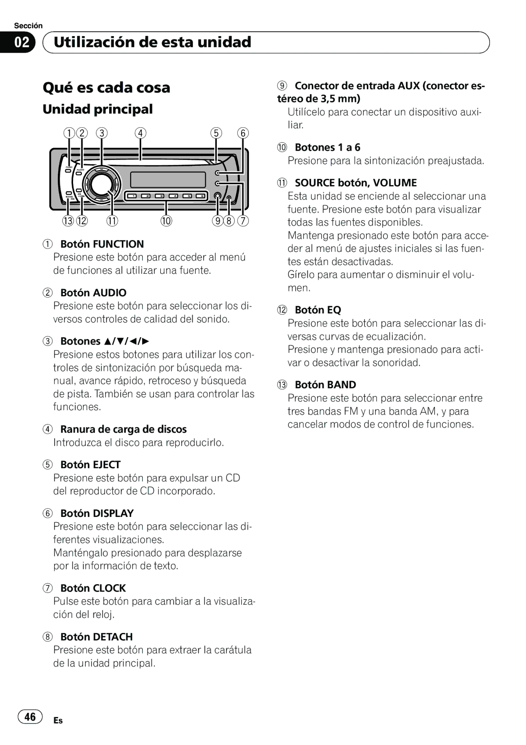 Pioneer DEH-1100MP owner manual Utilización de esta unidad Qué es cada cosa, Unidad principal 