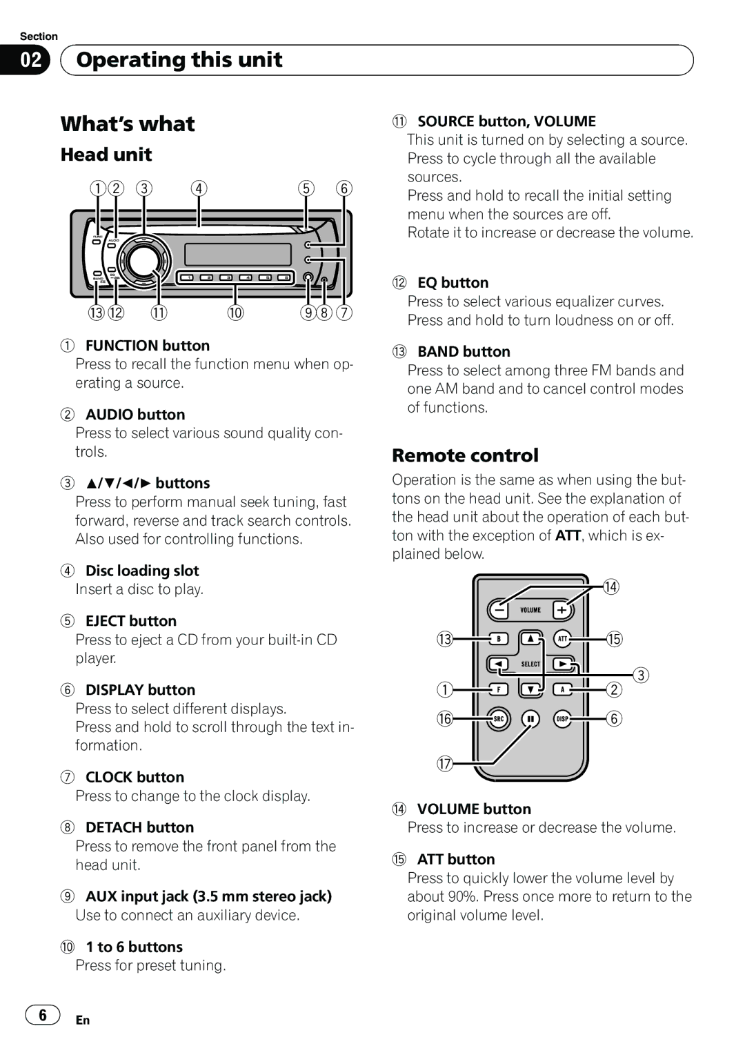 Pioneer DEH-1100MP owner manual What’s what, Head unit 