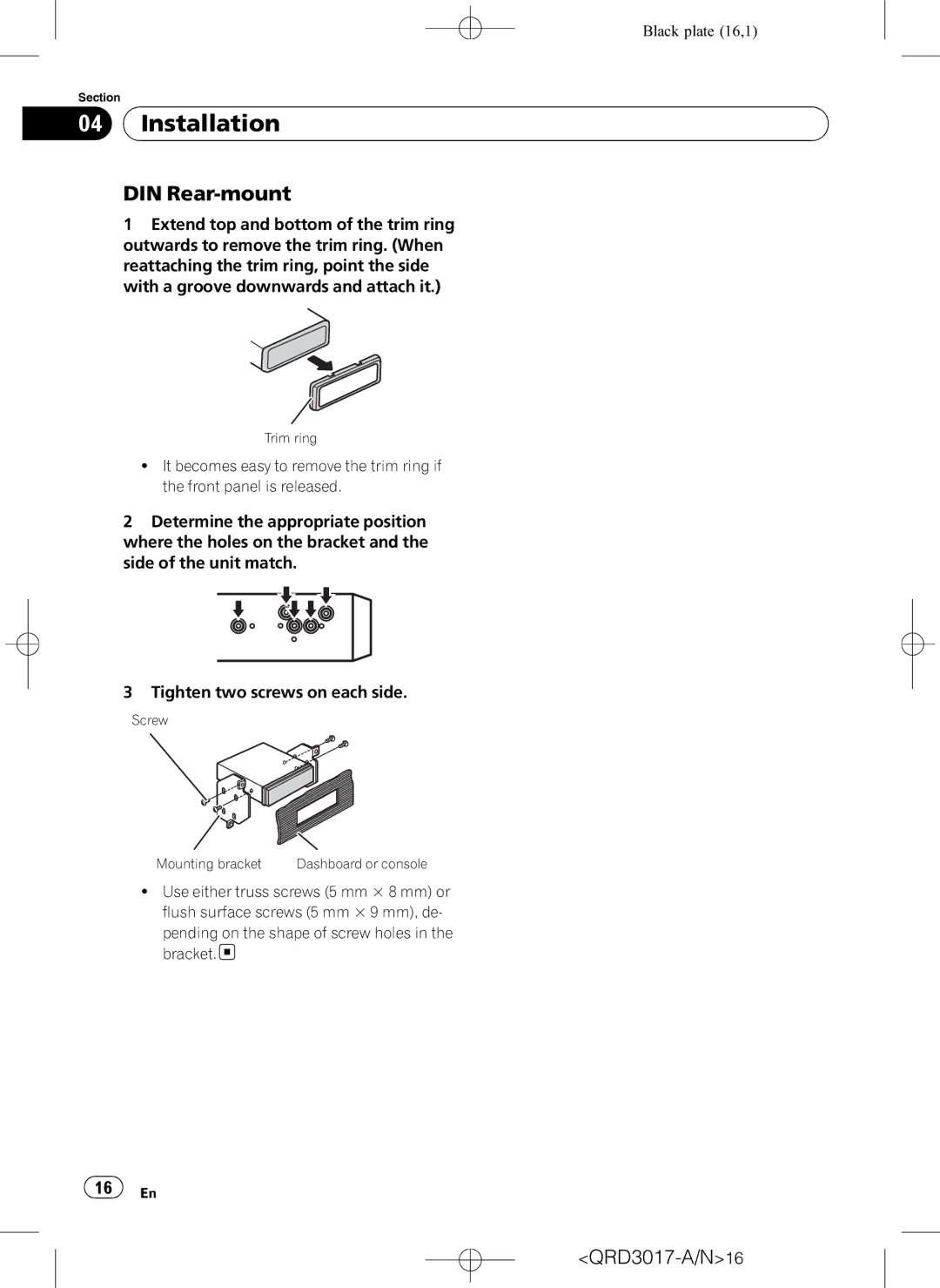 Pioneer DEH-1150MPG owner manual DIN Rear-mount, Pending on the shape of screw holes in the bracket 