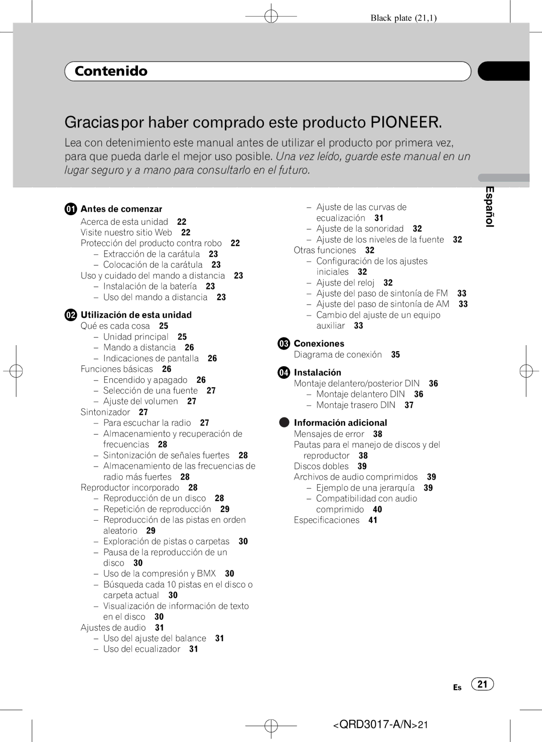 Pioneer DEH-1150MPG owner manual Contenido, Antes de comenzar Acerca de esta unidad, Protección del producto contra robo 