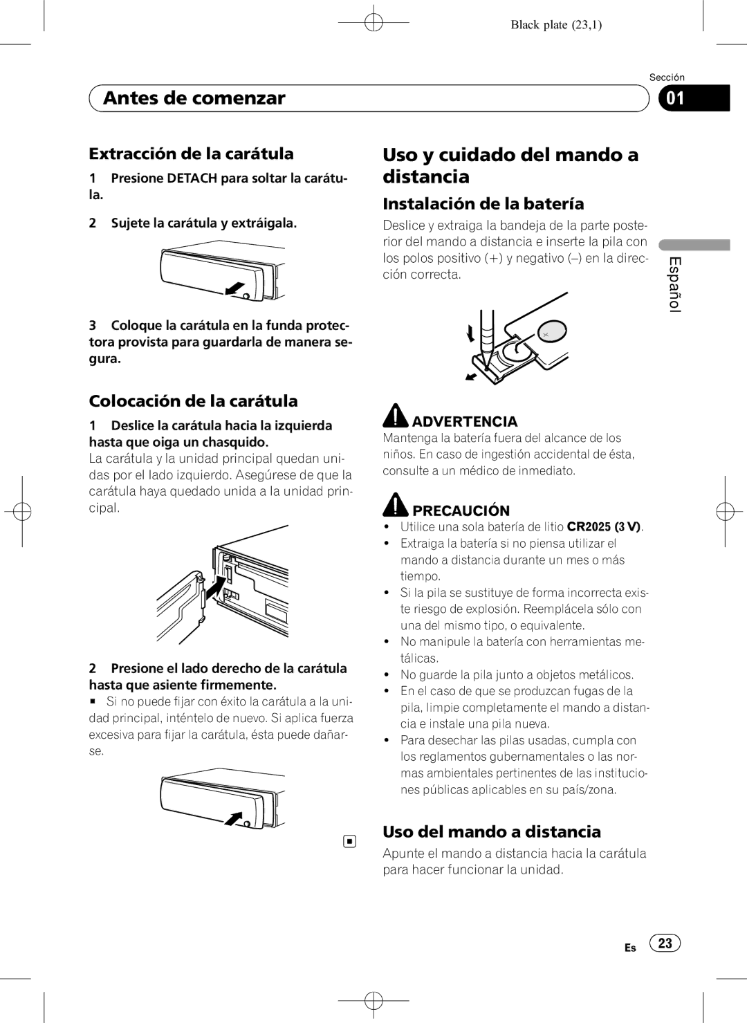 Pioneer DEH-1150MPG owner manual Antes de comenzar, Uso y cuidado del mando a, Distancia 