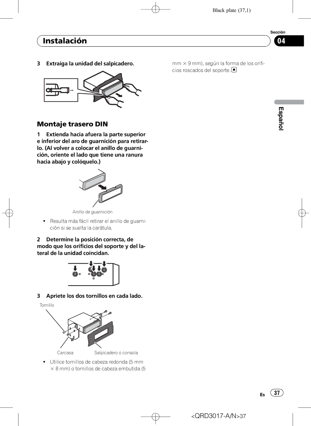 Pioneer DEH-1150MPG owner manual Montaje trasero DIN 