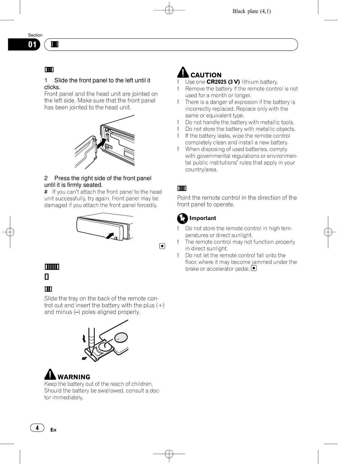 Pioneer DEH-1150MPG owner manual Before You Start, Use and care of the remote control, Attaching the front panel 