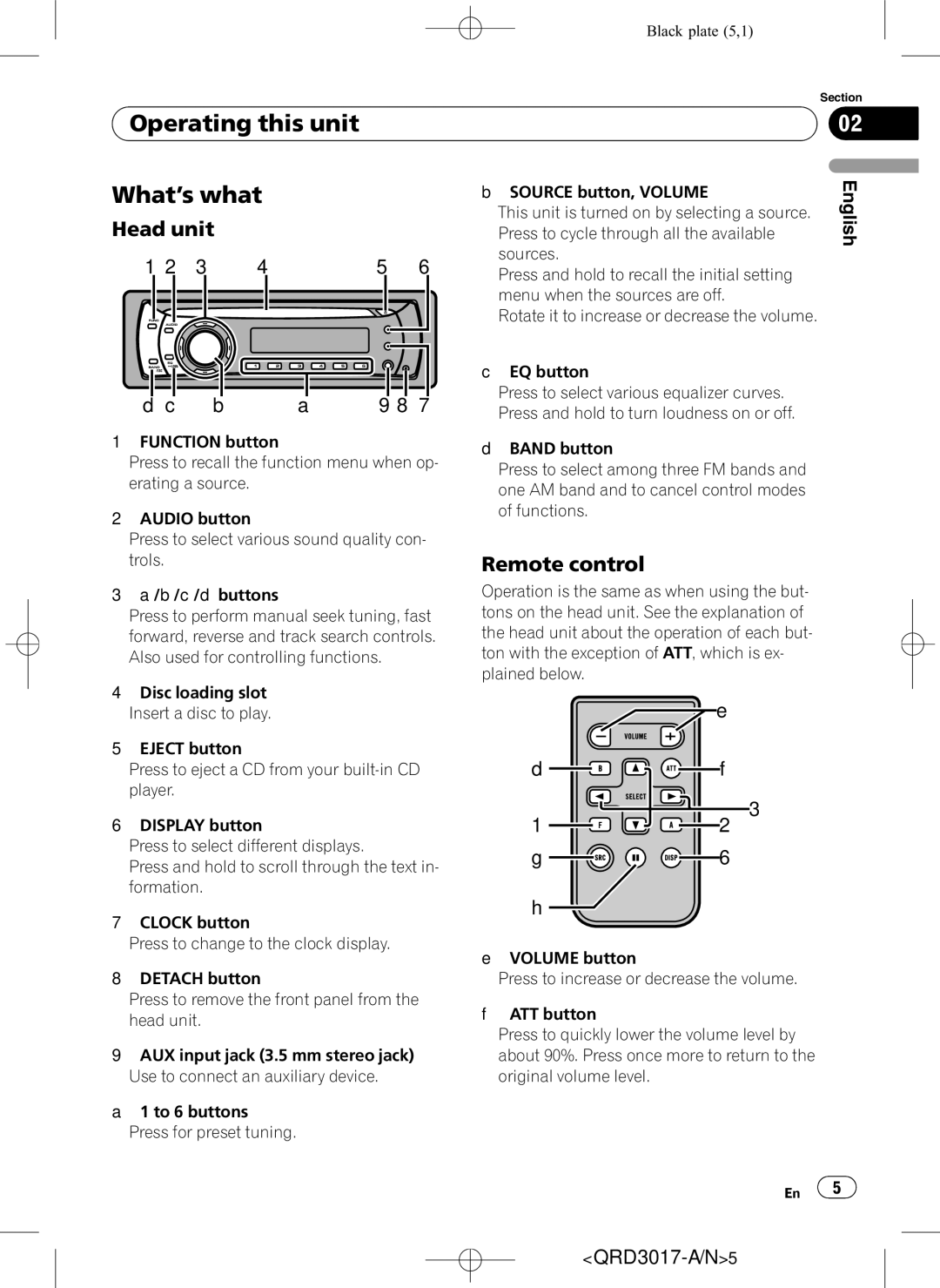 Pioneer DEH-1150MPG owner manual Operating this unit, Remote control 