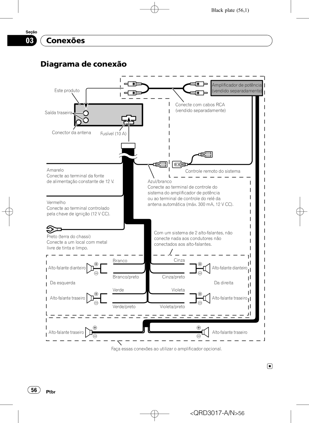 Pioneer DEH-1150MPG owner manual Conexões Diagrama de conexão 