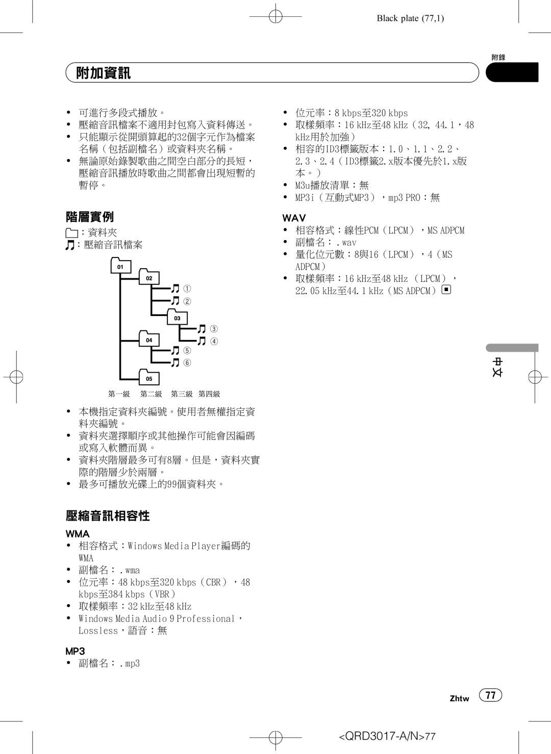 Pioneer DEH-1150MPG owner manual 附加資訊, 階層實例, 壓縮音訊相容性, Adpcm ） 