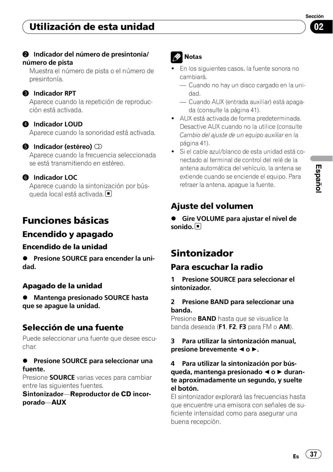 Pioneer DEH-11E owner manual Utilización de esta unidad, Funciones básicas, Sintonizador 