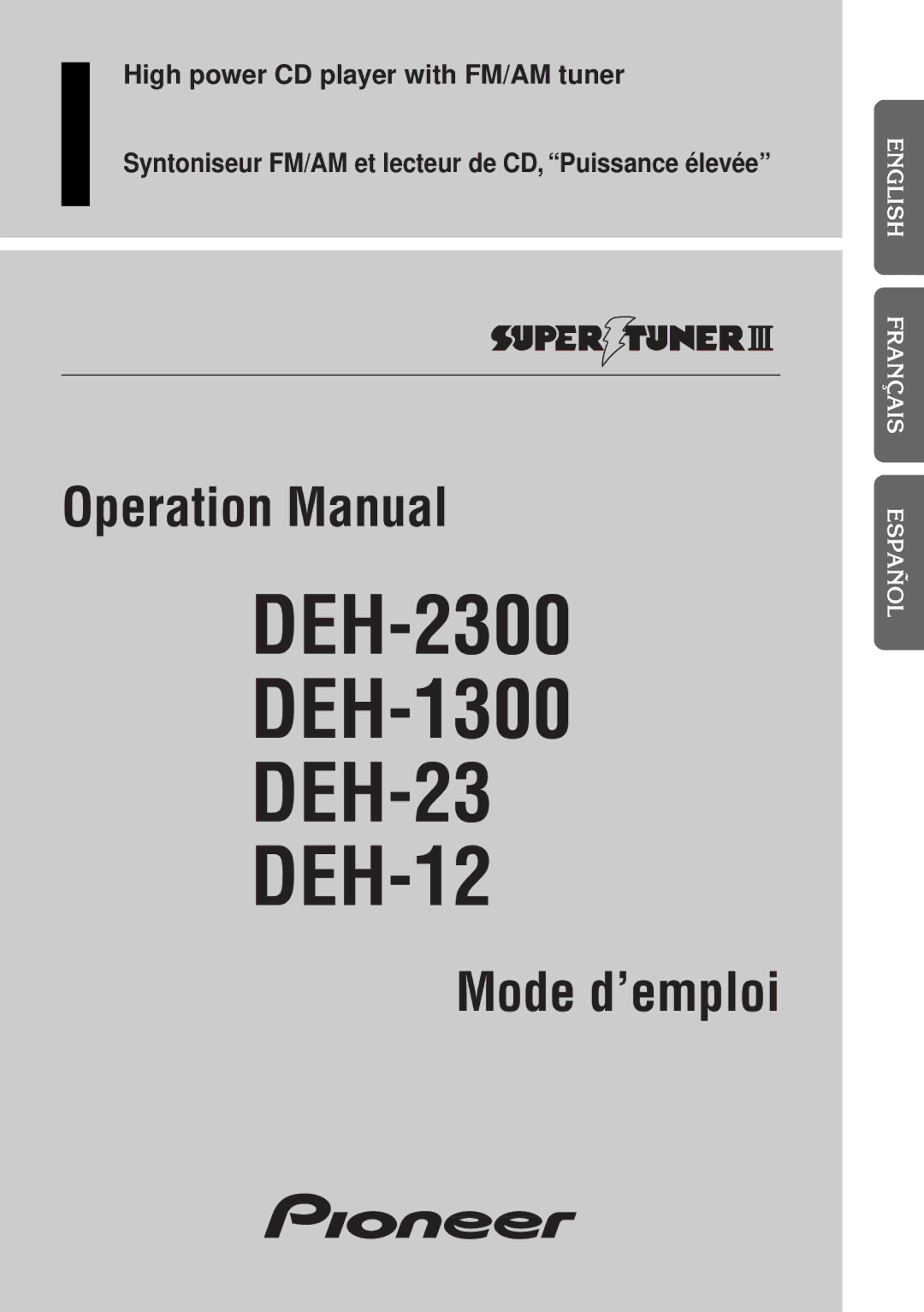 Pioneer operation manual DEH-2300 DEH-1300 DEH-12 