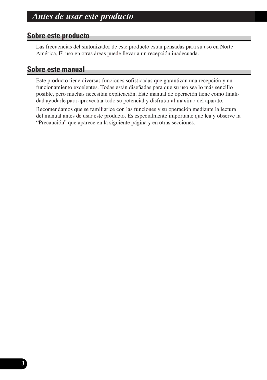 Pioneer DEH-12 operation manual Antes de usar este producto, Sobre este producto, Sobre este manual 