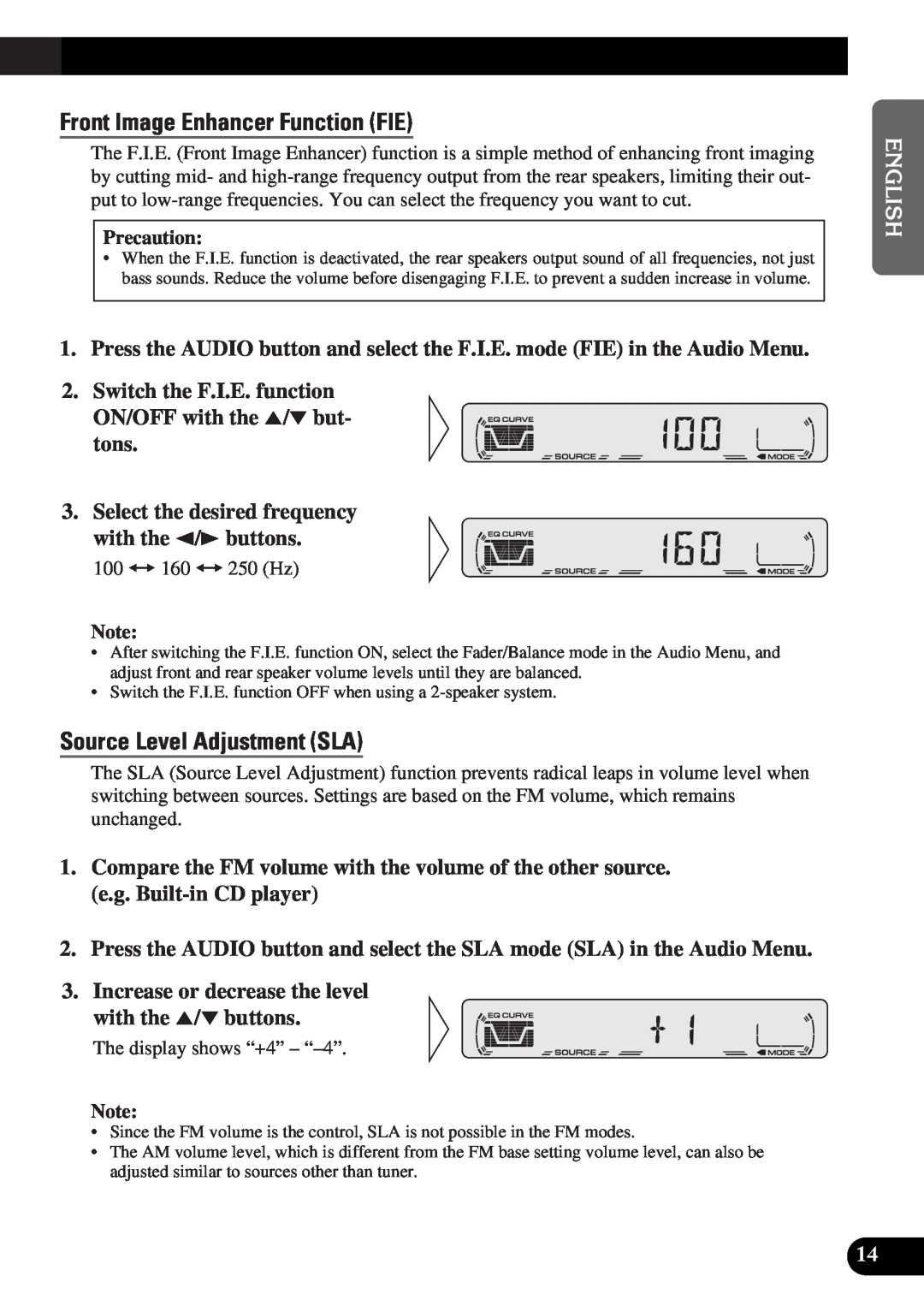 Pioneer DEH-12 operation manual Front Image Enhancer Function FIE, Source Level Adjustment SLA 