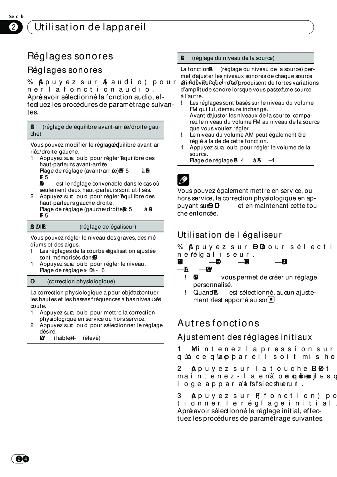 Pioneer DEH-1200MP owner manual Utilisation de l’appareil Réglages sonores, Autres fonctions, Utilisation de l’égaliseur 