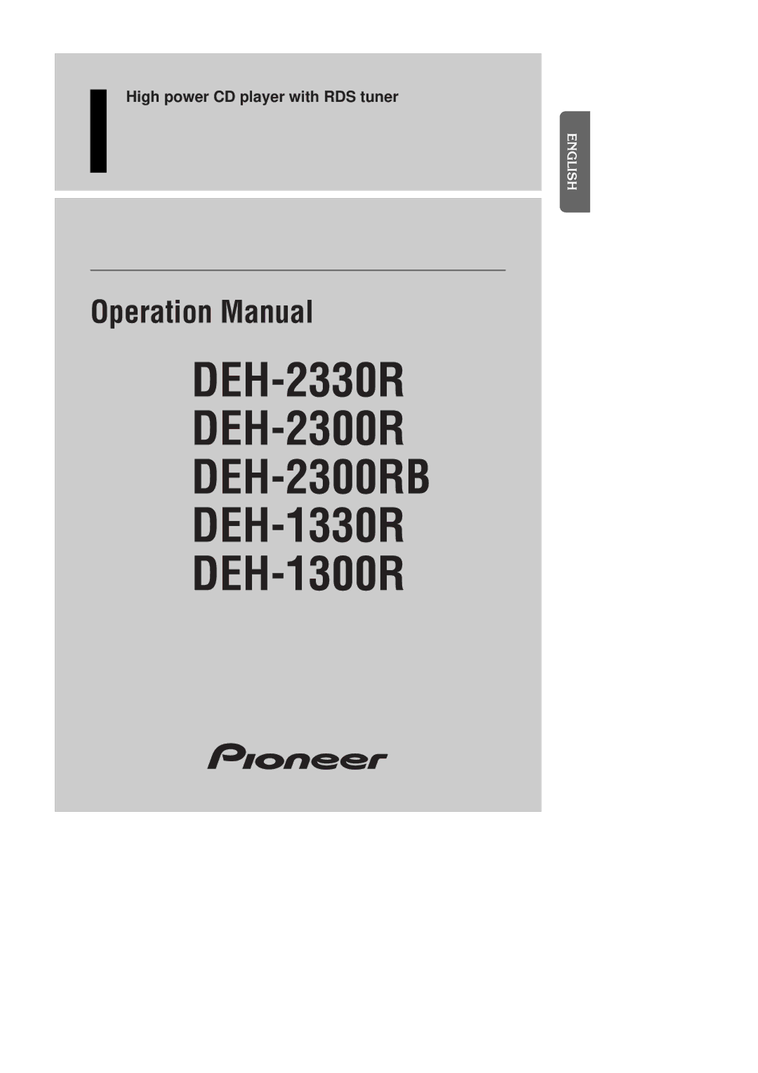 Pioneer operation manual DEH-2330R DEH-2300R DEH-2300RB DEH-1330R DEH-1300R 