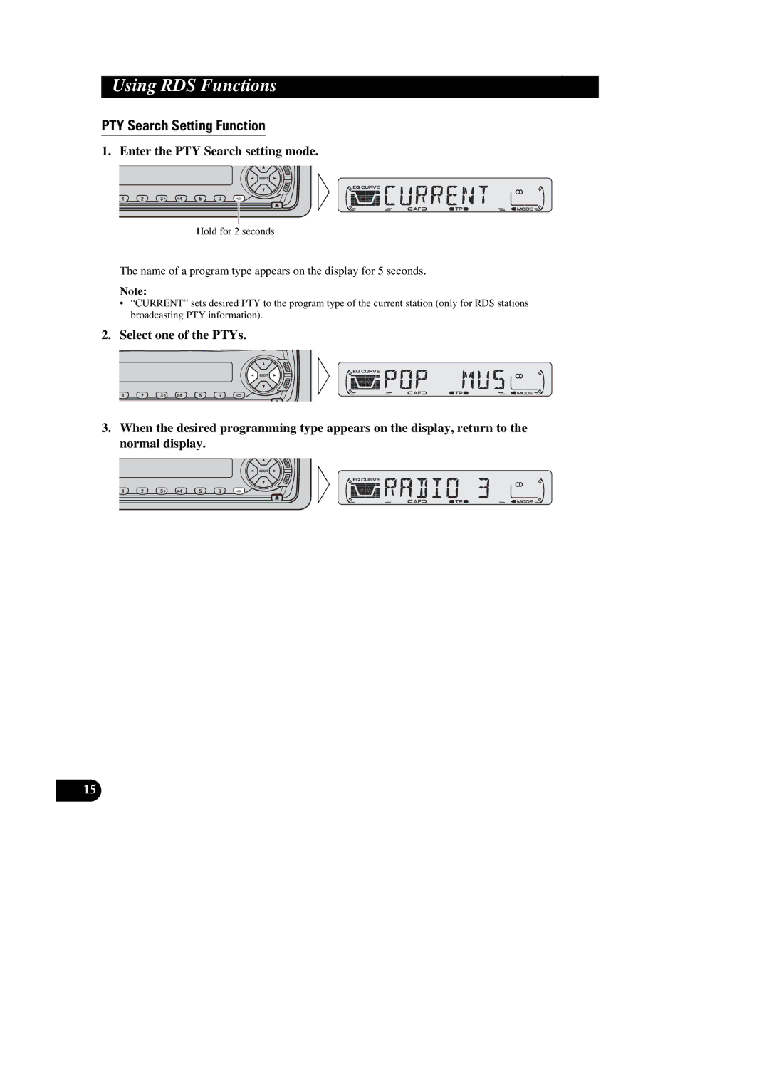 Pioneer DEH-1330R, DEH-1300R, DEH-2300RB, DEH-2330R PTY Search Setting Function, Enter the PTY Search setting mode 