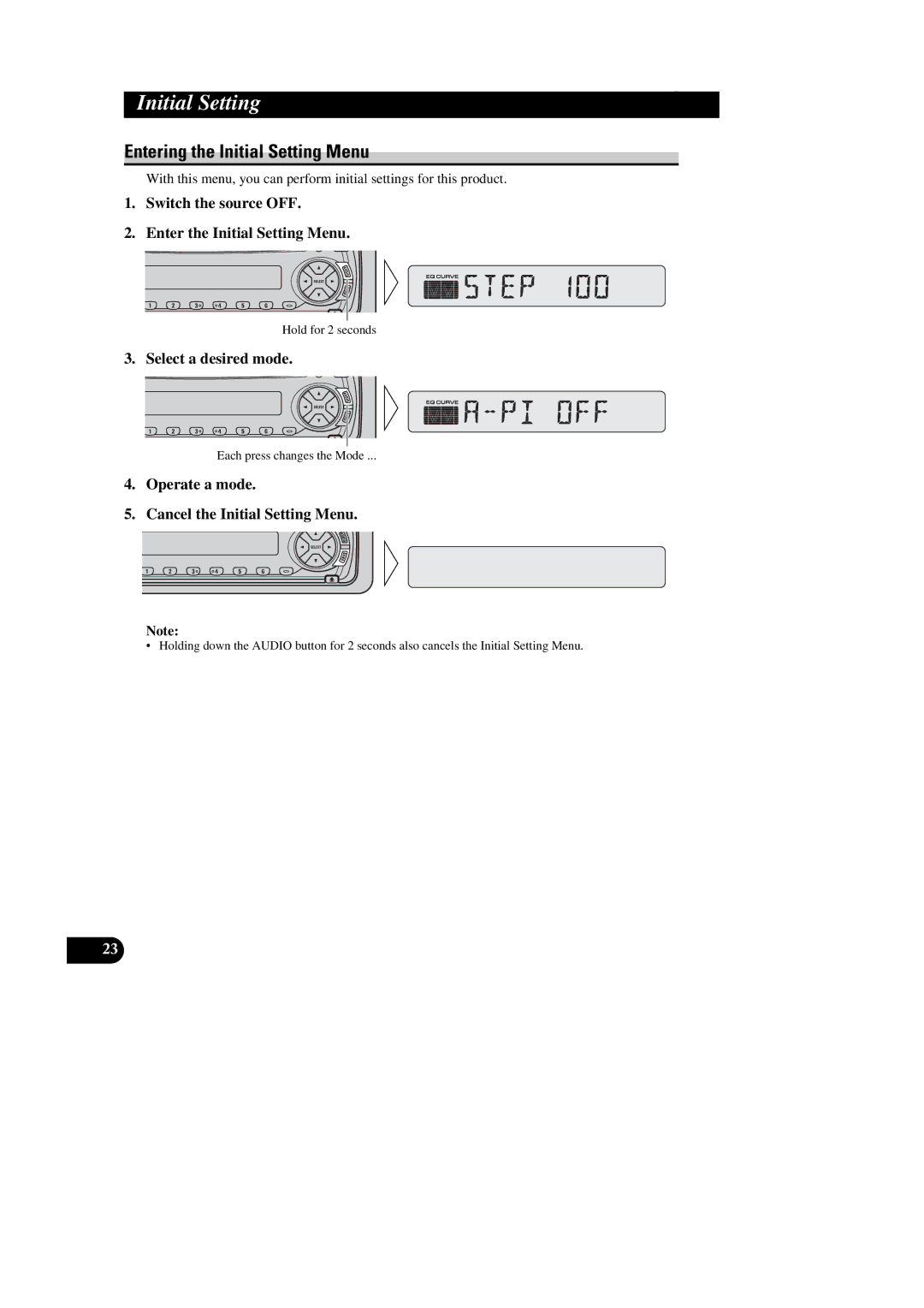 Pioneer DEH-2330R, DEH-1300R Entering the Initial Setting Menu, Switch the source OFF Enter the Initial Setting Menu 