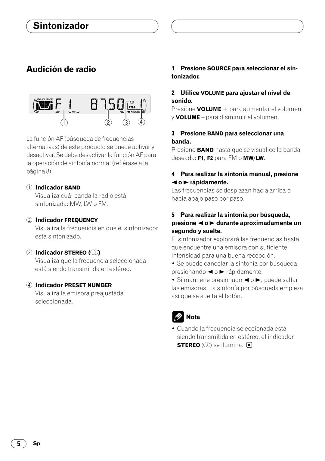 Pioneer DEH-1430R, DEH-1400RB operation manual Sintonizador, Audición de radio 