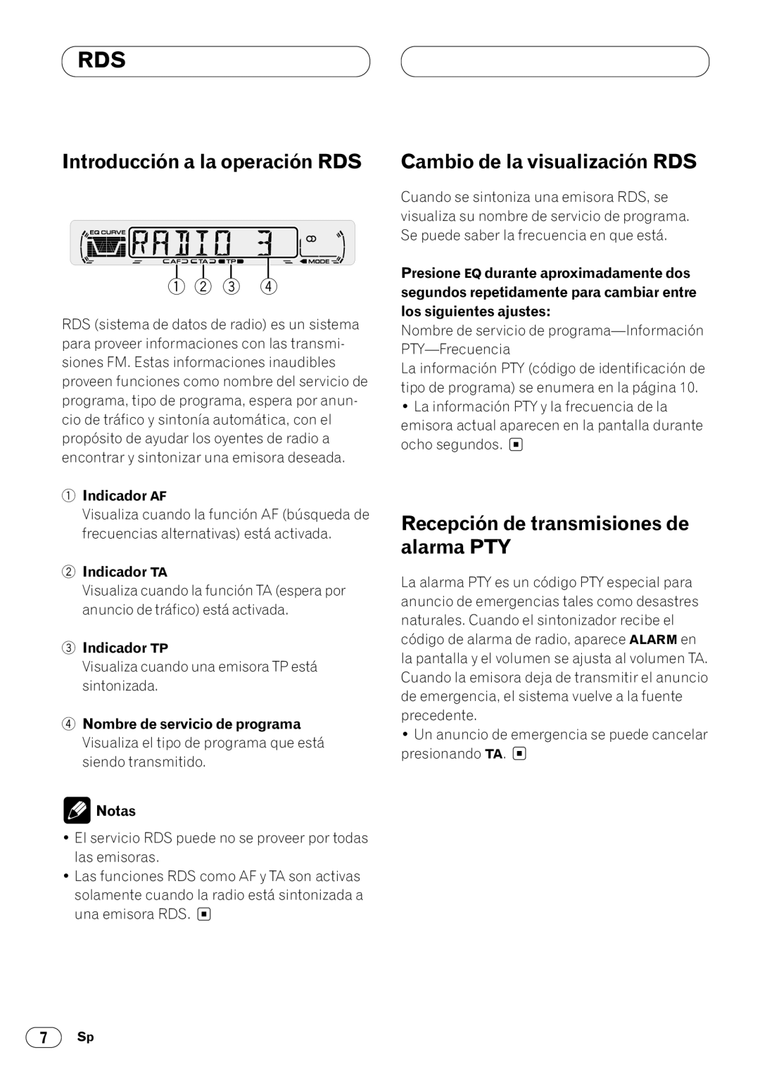 Pioneer DEH-1400RB, DEH-1430R operation manual Introducción a la operación RDS, Cambio de la visualización RDS 