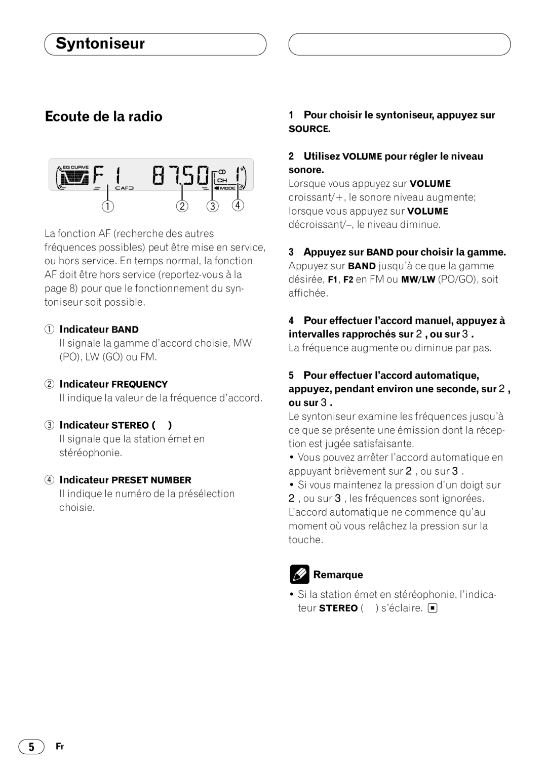 Pioneer DEH-1430R, DEH-1400RB operation manual Syntoniseur, Ecoute de la radio 