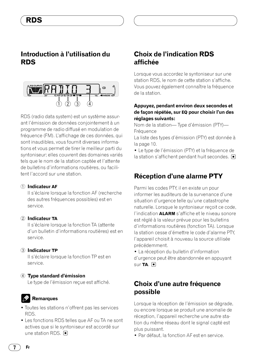 Pioneer DEH-1400RB, DEH-1430R operation manual Introduction à l’utilisation du, Affichée, Réception d’une alarme PTY 