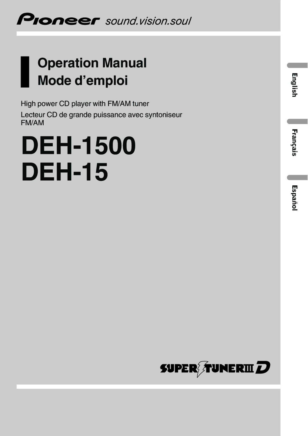 Pioneer DEH-15 operation manual 