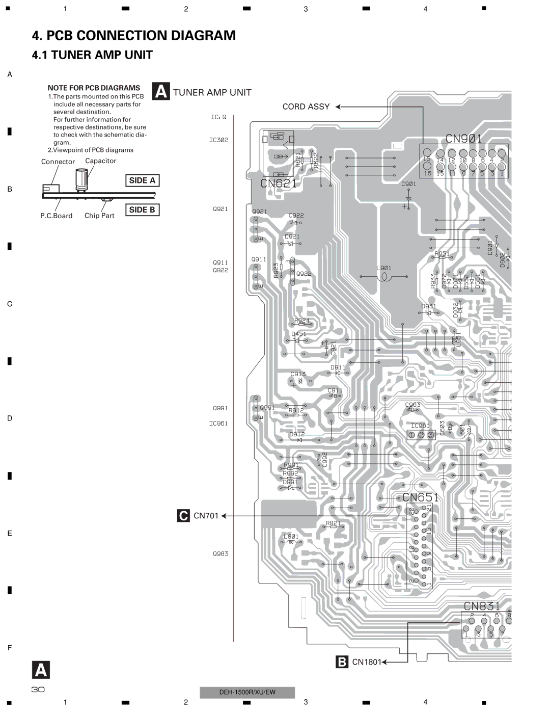 Pioneer DEH-1500RXU/EW, DEH-1510XU/EE, DEH-1530RXU/EW service manual PCB Connection Diagram, Tuner AMP Unit, Cord Assy 