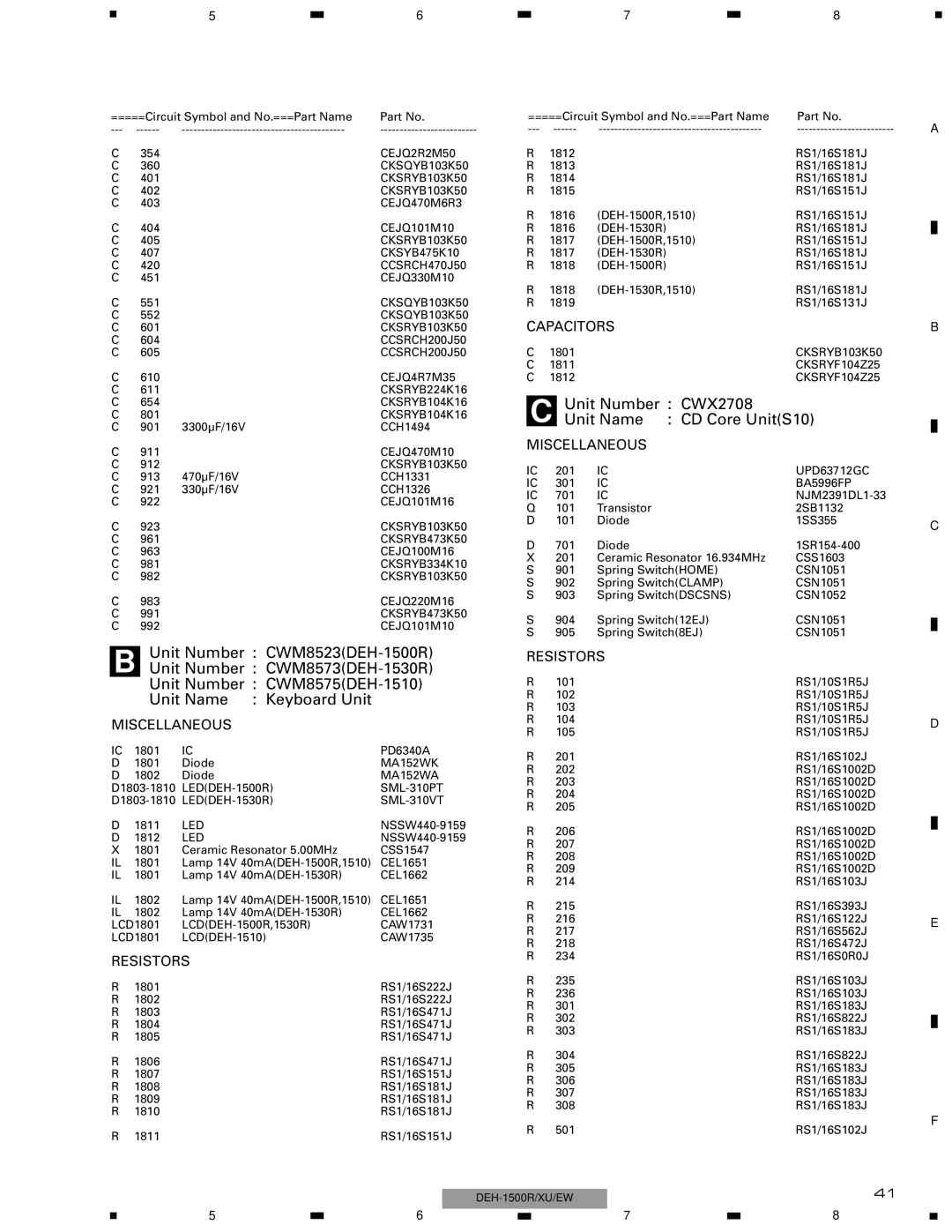 Pioneer DEH-1530RXU/EW, DEH-1500RXU/EW, DEH-1510XU/EE service manual Unit Number CWM8523DEH-1500R 