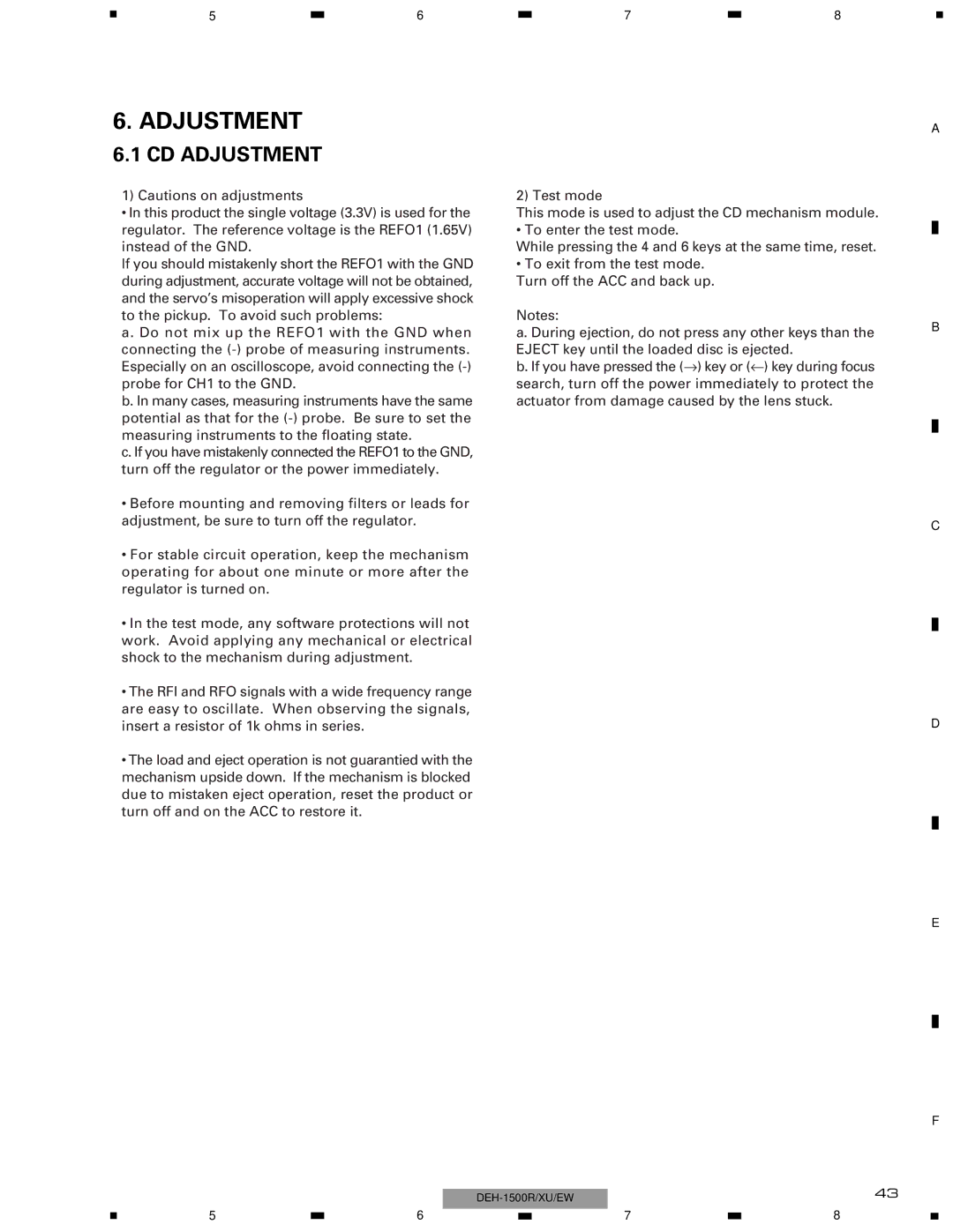 Pioneer DEH-1510XU/EE, DEH-1500RXU/EW, DEH-1530RXU/EW service manual CD Adjustment 