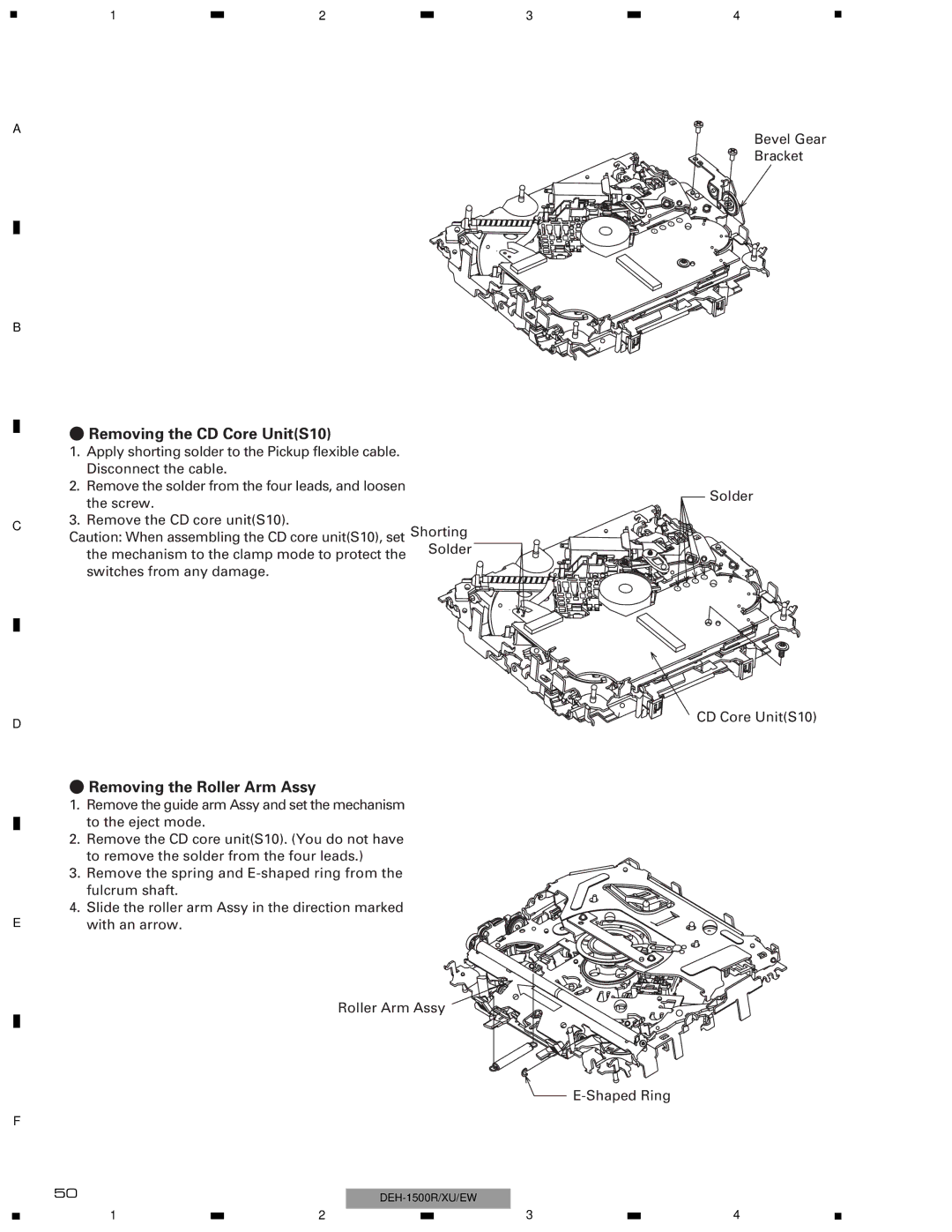 Pioneer DEH-1530RXU/EW, DEH-1500RXU/EW, DEH-1510XU/EE Removing the CD Core UnitS10, Removing the Roller Arm Assy 