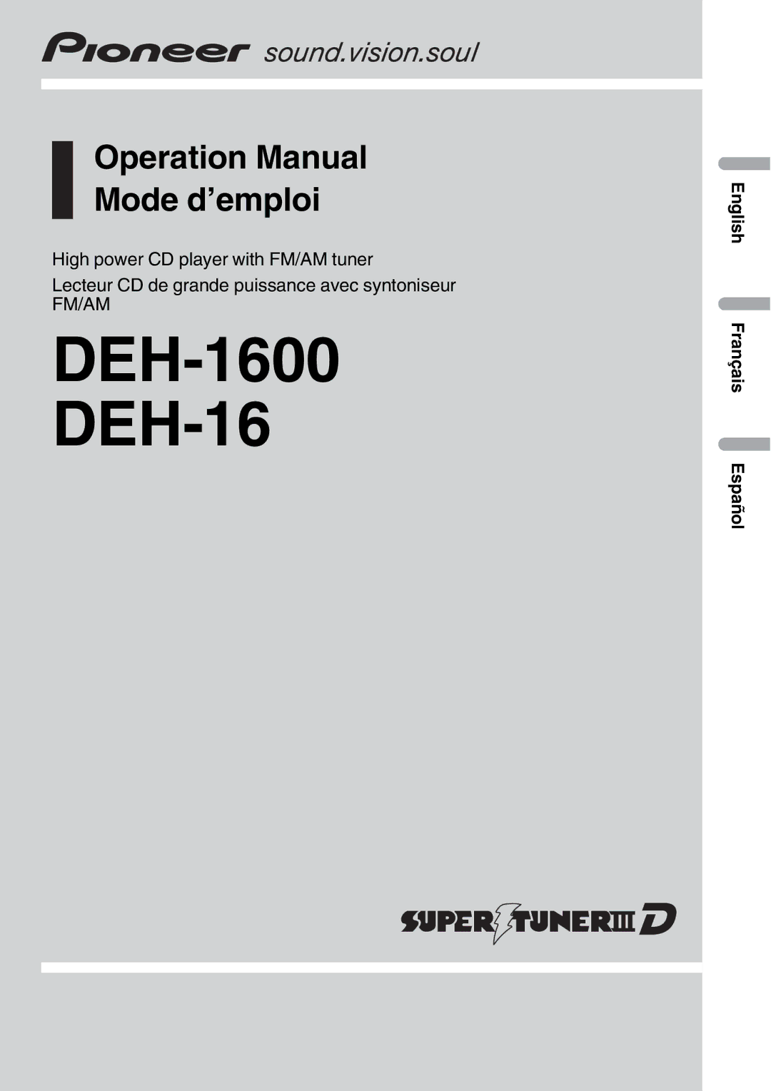 Pioneer DEH-1600 operation manual 