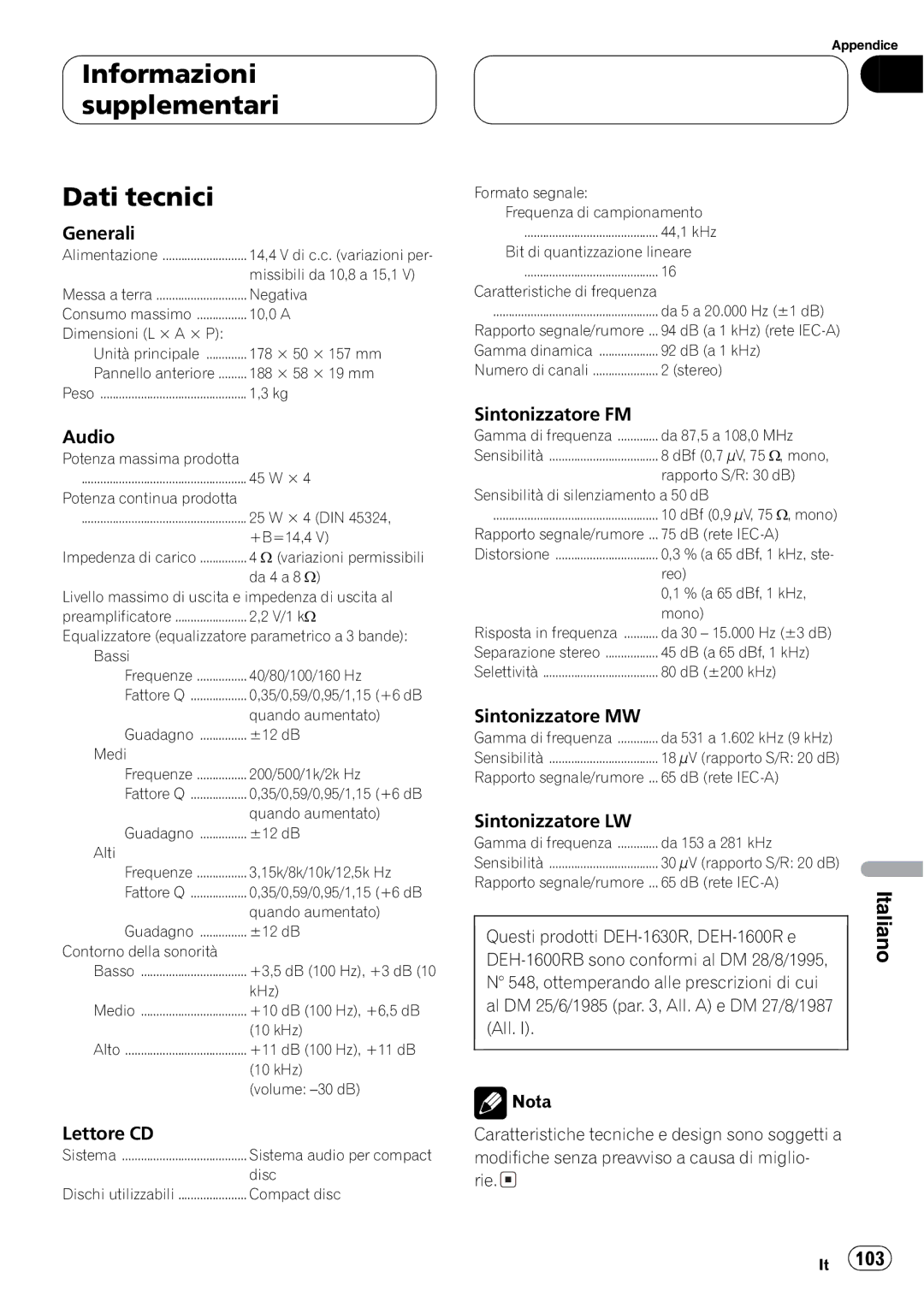 Pioneer DEH-1630R operation manual 