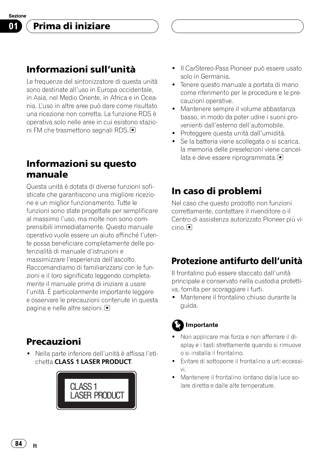 Pioneer DEH-1630R operation manual Class Laser Product 