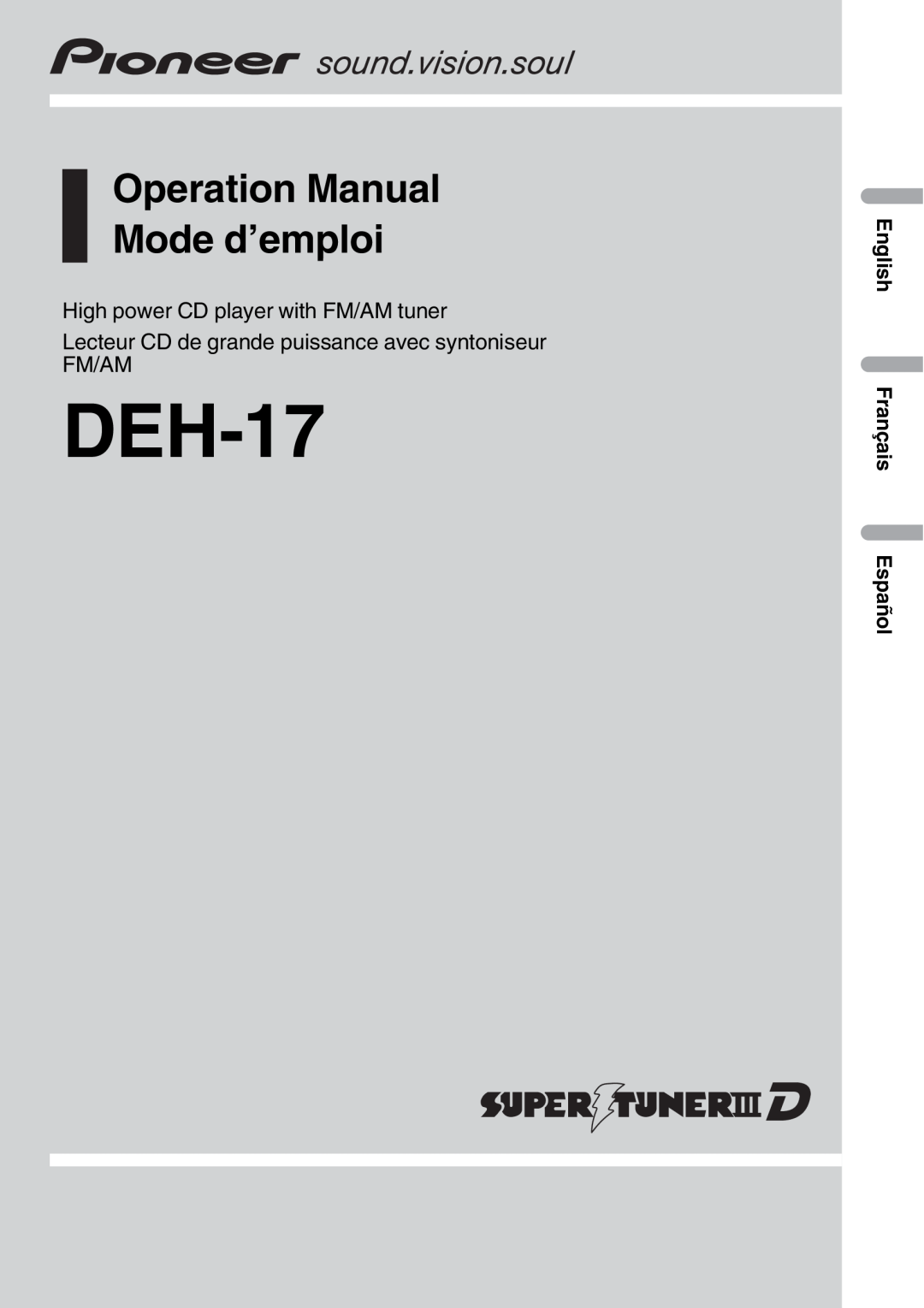 Pioneer DEH-17 operation manual 