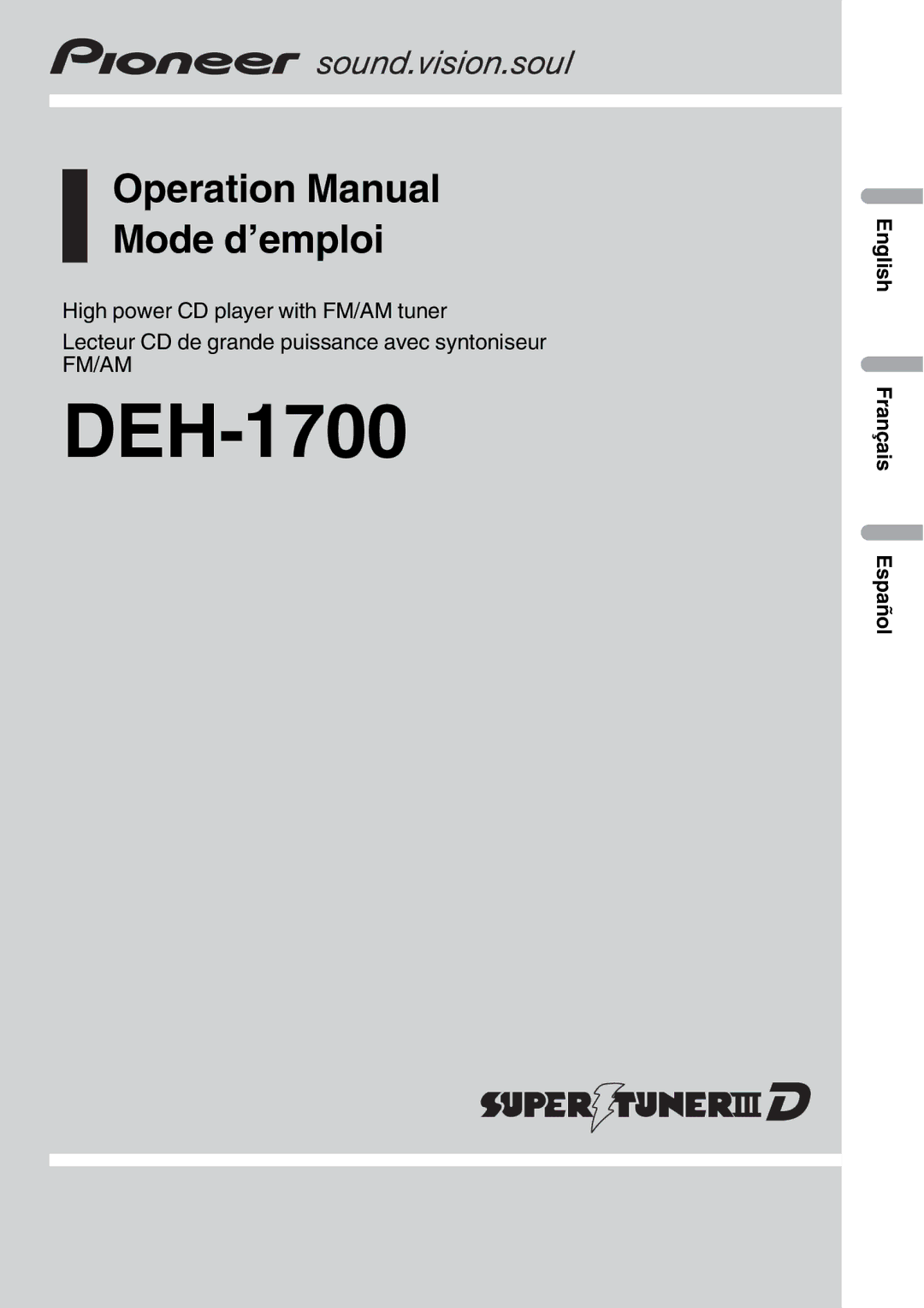 Pioneer DEH-1700 operation manual 