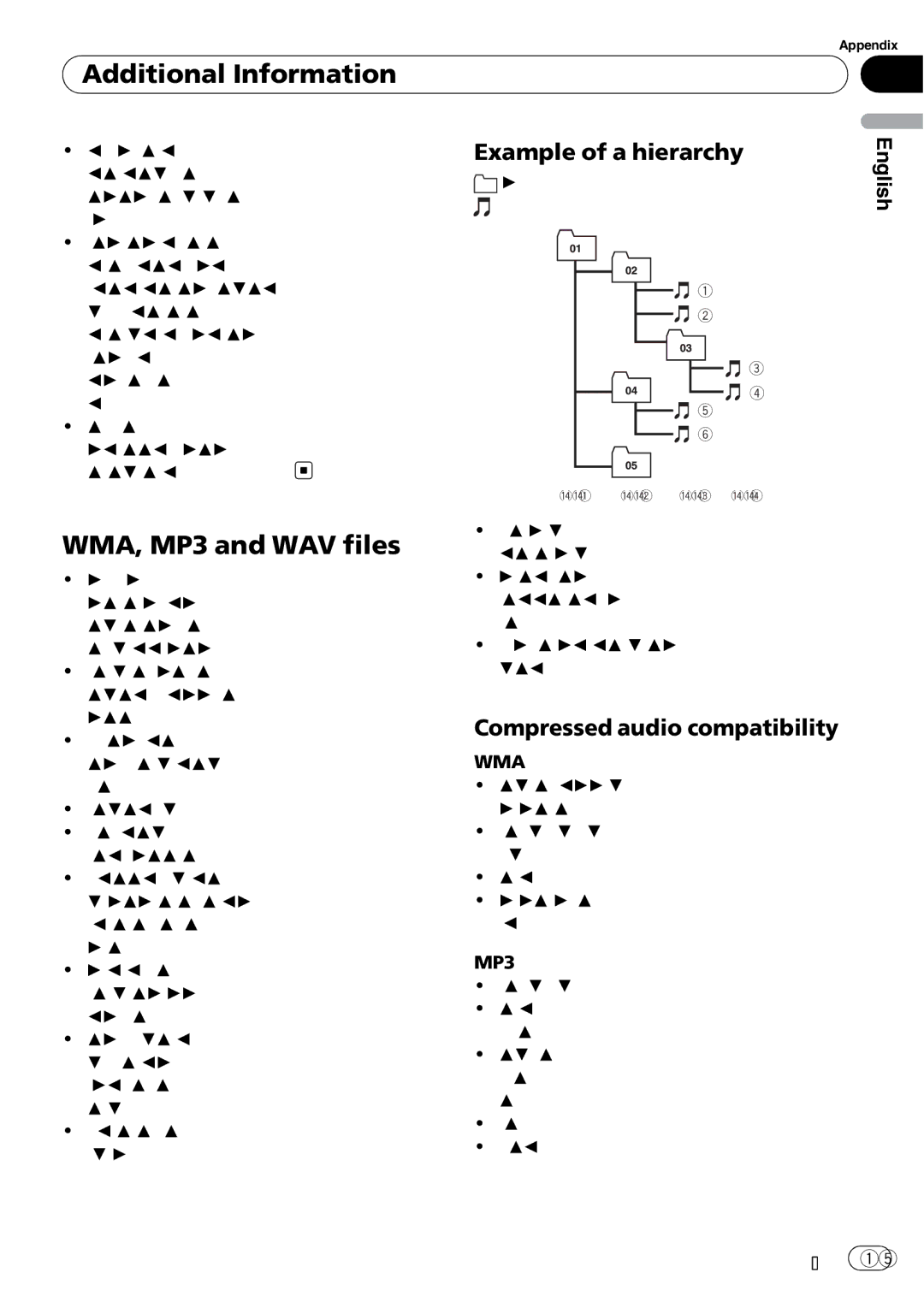 Pioneer DEH-1900MP Additional Information, WMA, MP3 and WAV files, Example of a hierarchy, Compressed audio compatibility 